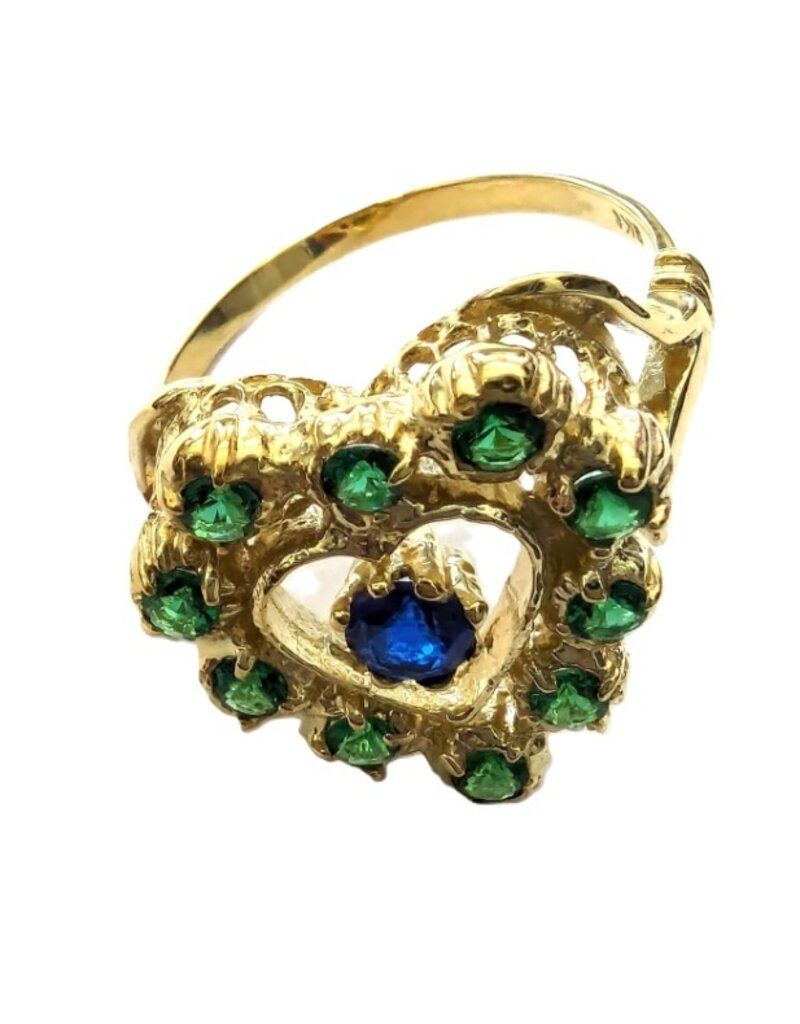 merkloos Gold and silver ring inlaid with emerald and sapphire size 59