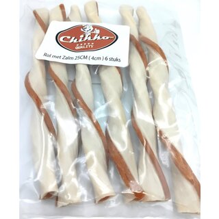 Kauwrol met Zalm & Buffelhuid 25 cm x 6 stuks