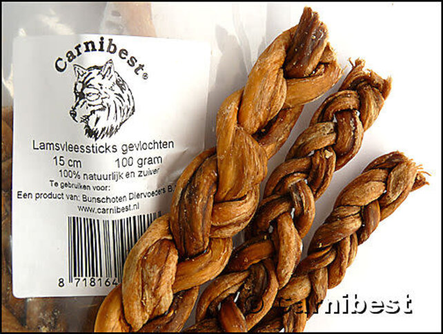 Lamsvleessticks gevlochten 15 cm 100 gram