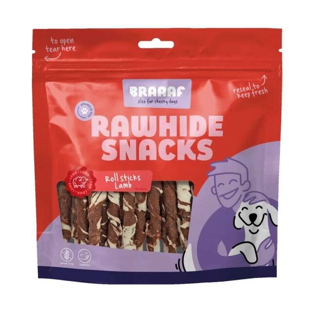 Rawhide roll sticks lam en vis 25 stuks
