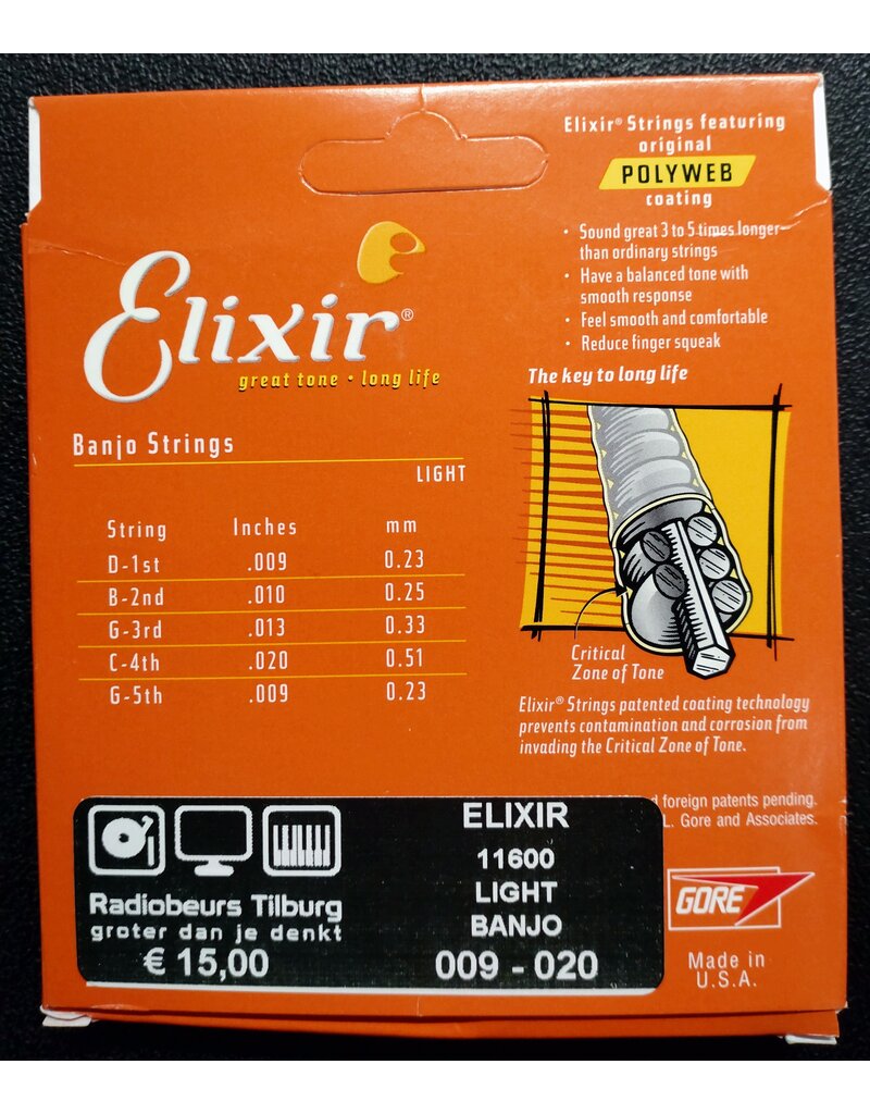 Elixir 11600 Polyweb 5 snarige light banjo snaren 009-020