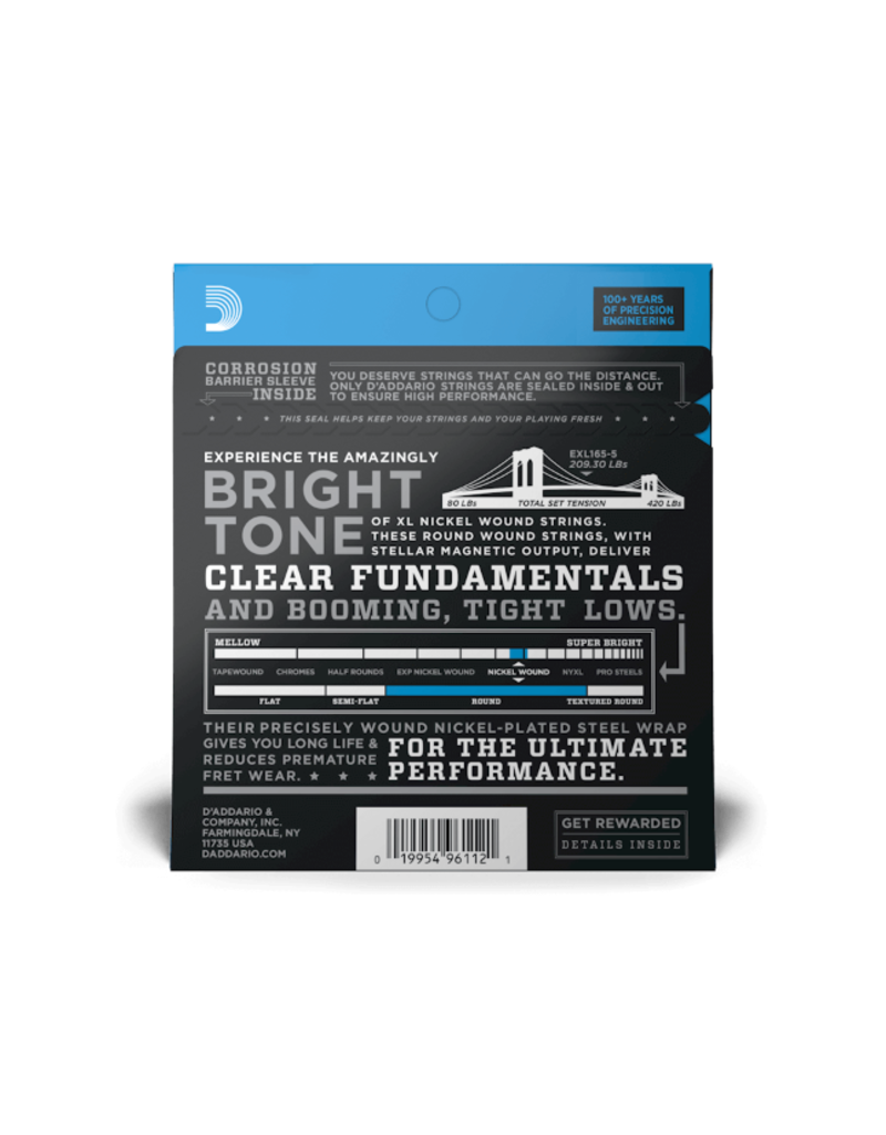 D'addario EXL165 Long scale bass 5-string guitar strings 045-135