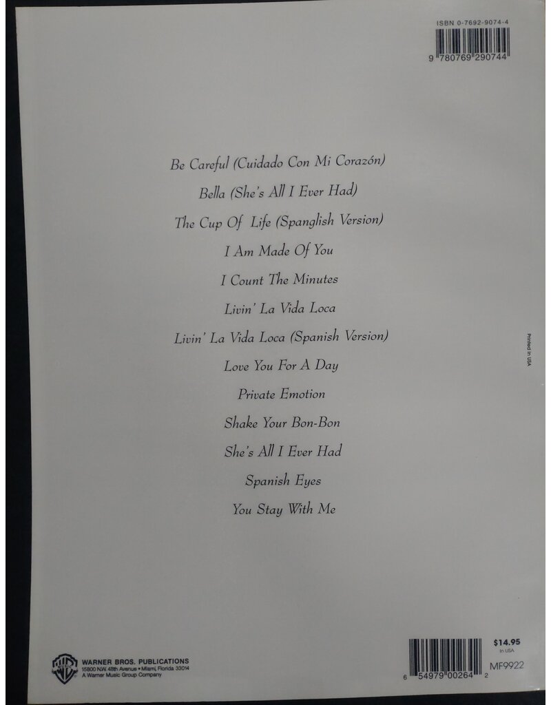 Warner Bros. Publications Livin' La Vida Loca - Ricky Martin - Piano, Zang en Gitaar