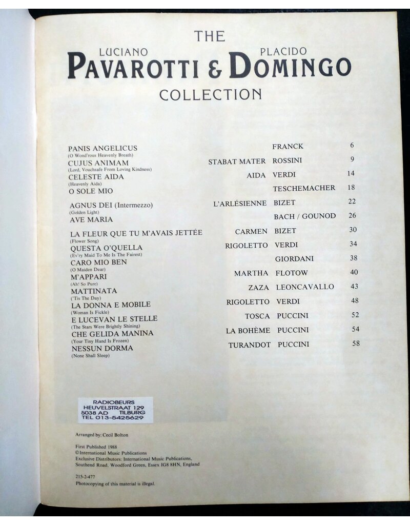 IMP The Pavarotti & Domingo Collection - Bladmuziek voor Piano