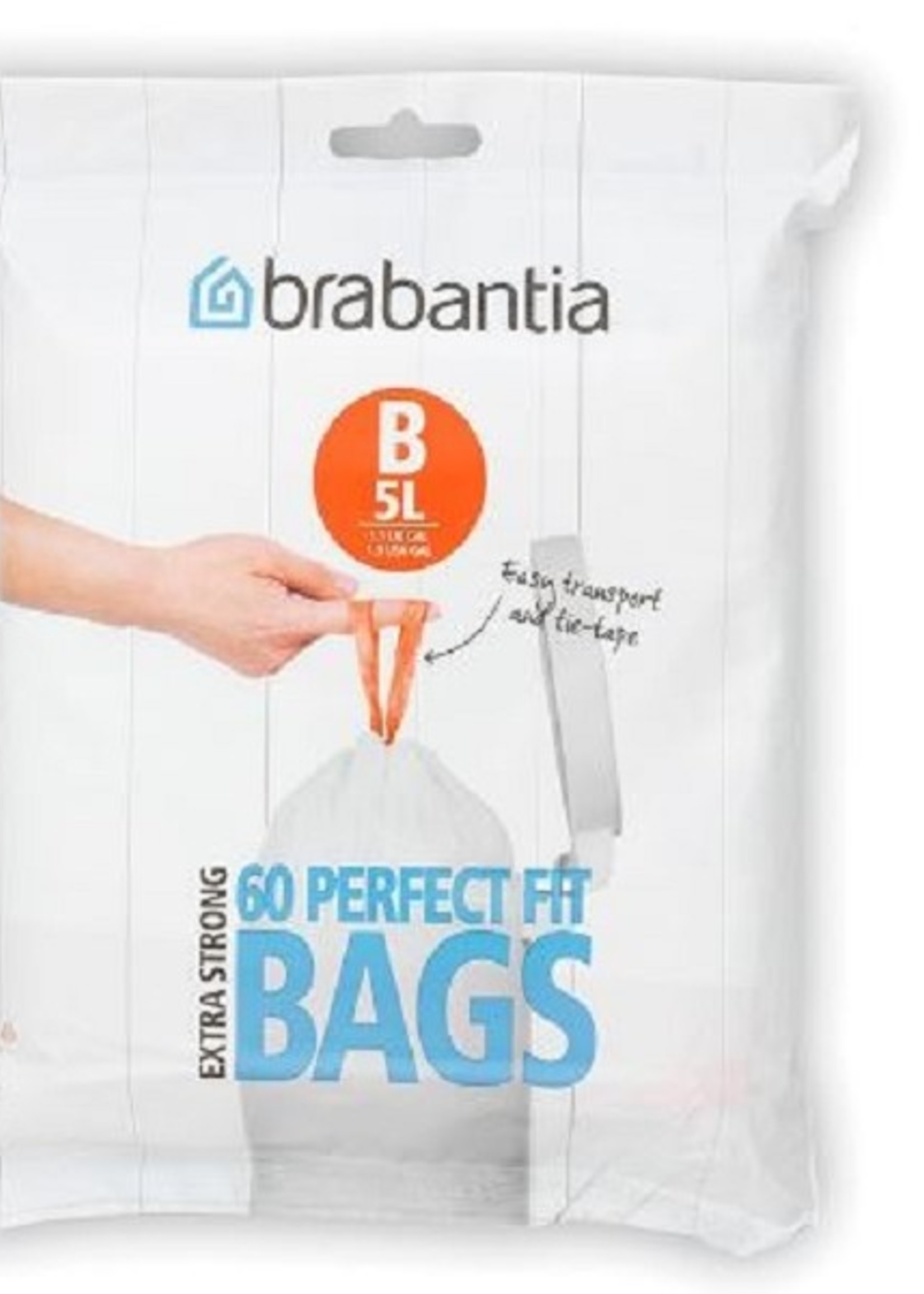 Brabantia afvalzak dispenser pack B 5ltr. 60stuks wit met trekbandsluiting