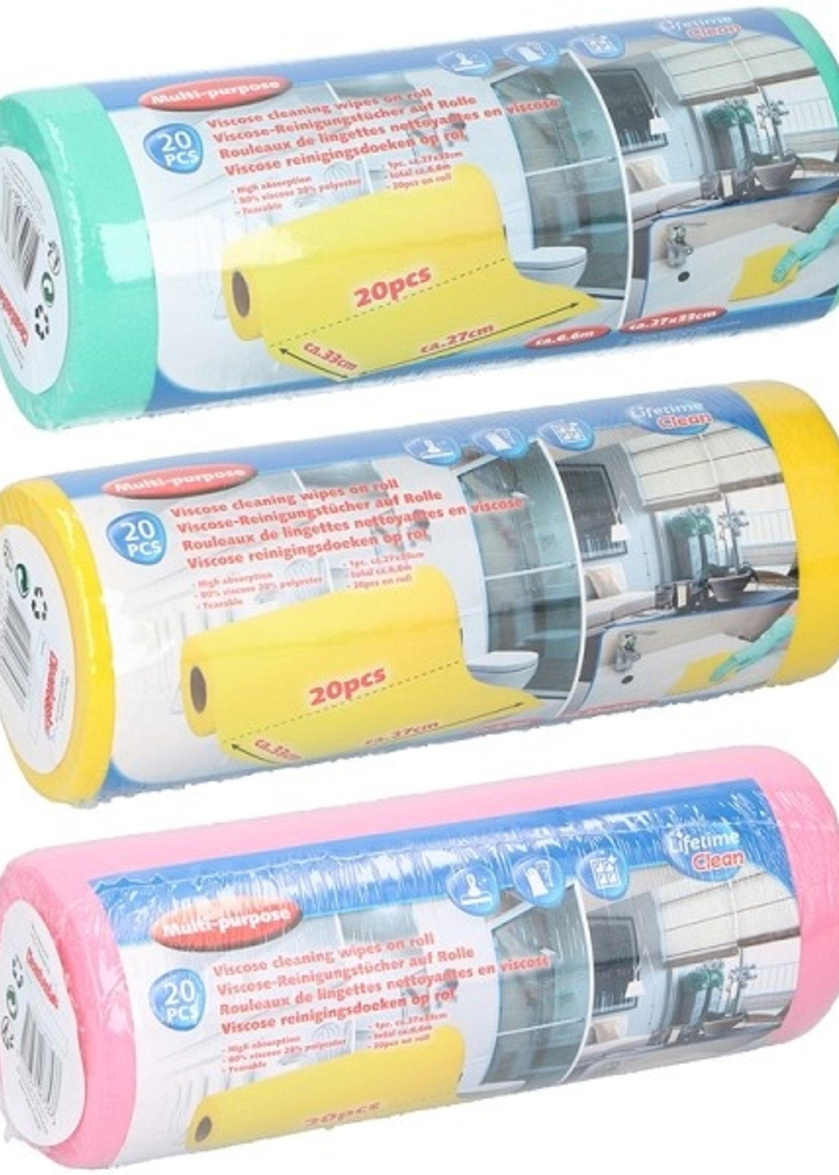 Reinigingsdoeken 27x33cm 20 stuks op rol
