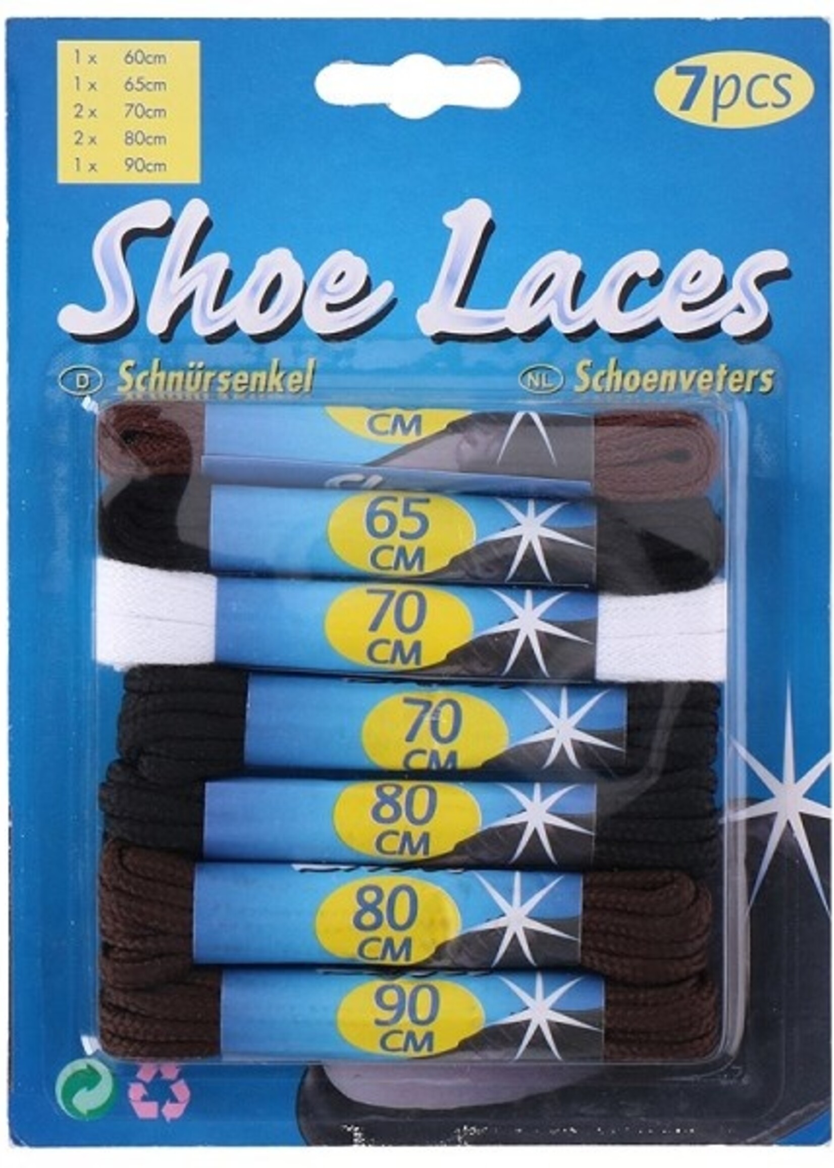 Schoenveterset 7-delig assorti kleur & lengte