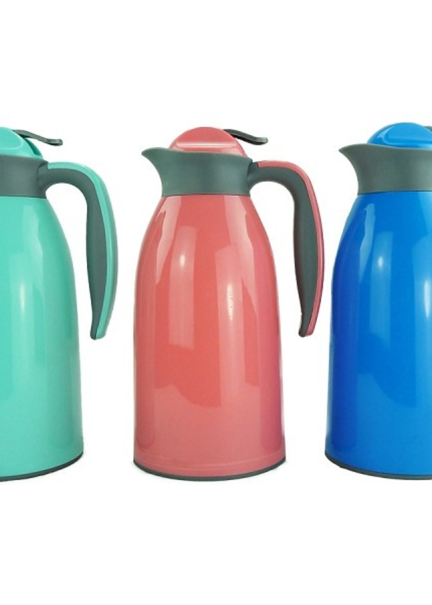 Isoleerkan kunststof 1,6ltr met drukknop assorti kleuren