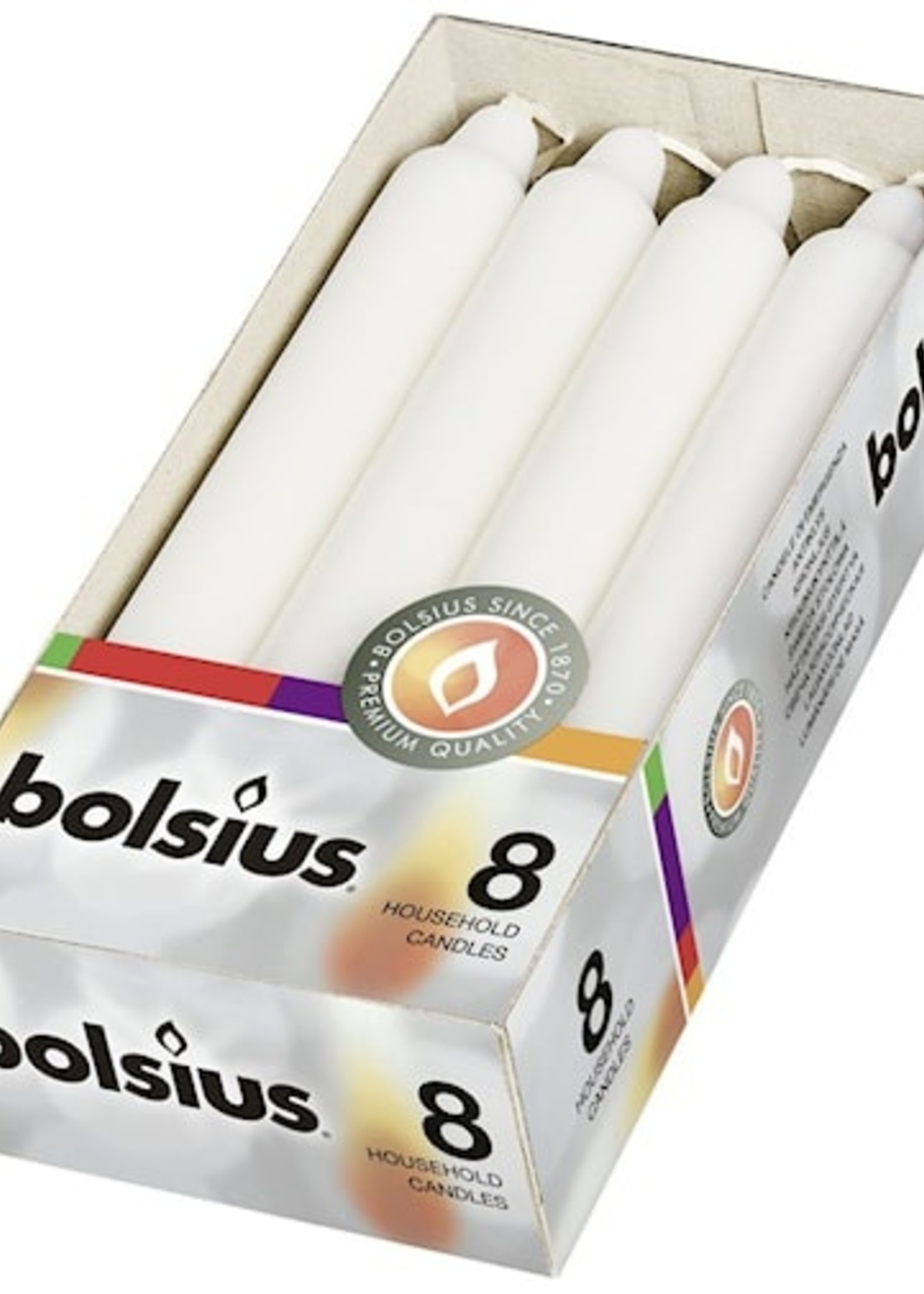 Bolsius Huishoudkaarsen, doos 8 180/21,3 Wit