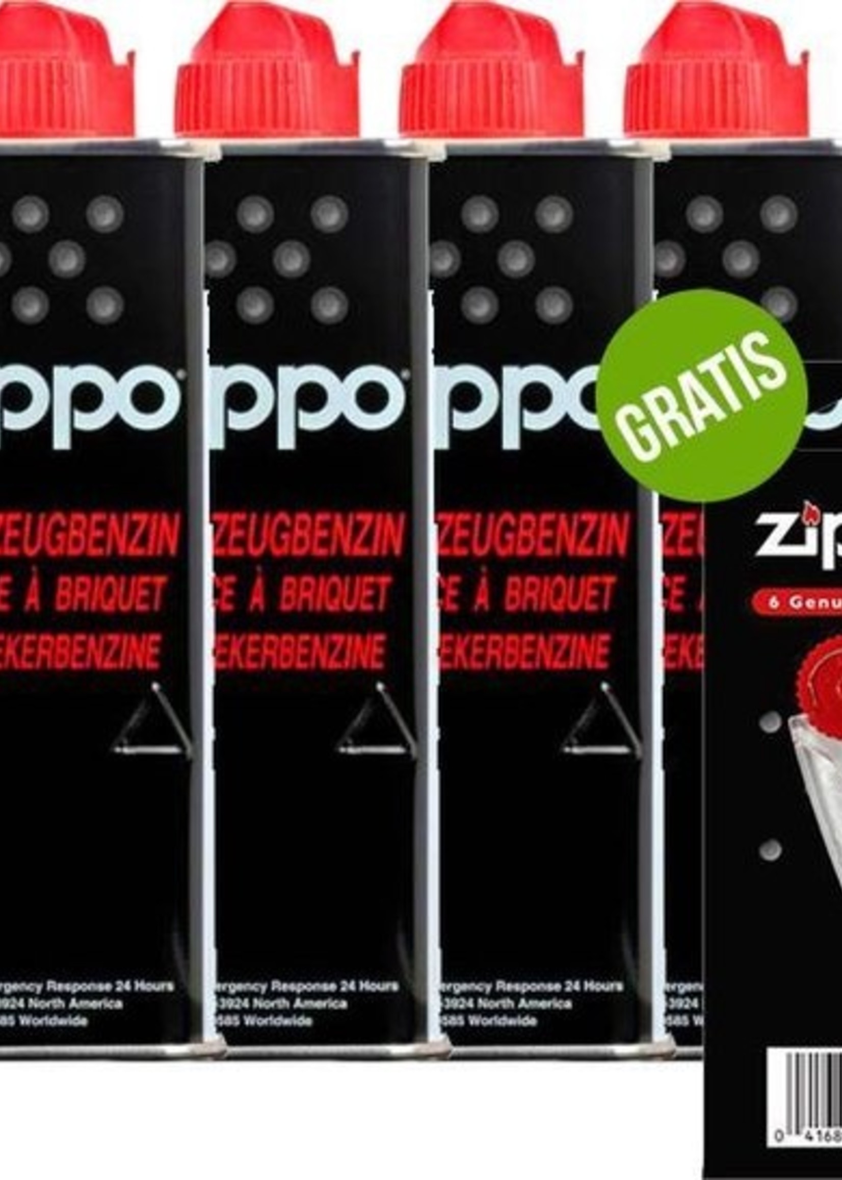 4 x Zippo Aansteker Benzine / Vloeistof + Gratis Vuursteentjes