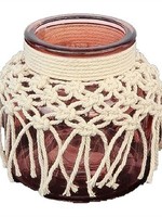 Vaas/windlicht Macrame Treasure Ø12x11,5cm koraal roze