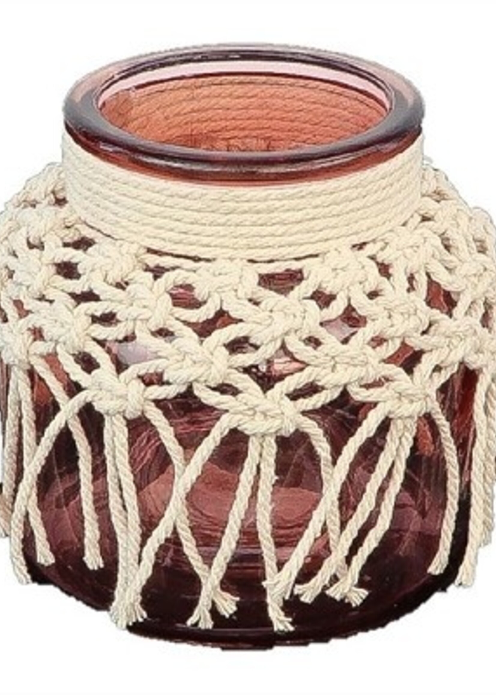 Vaas/windlicht Macrame Treasure Ø12x11,5cm koraal roze