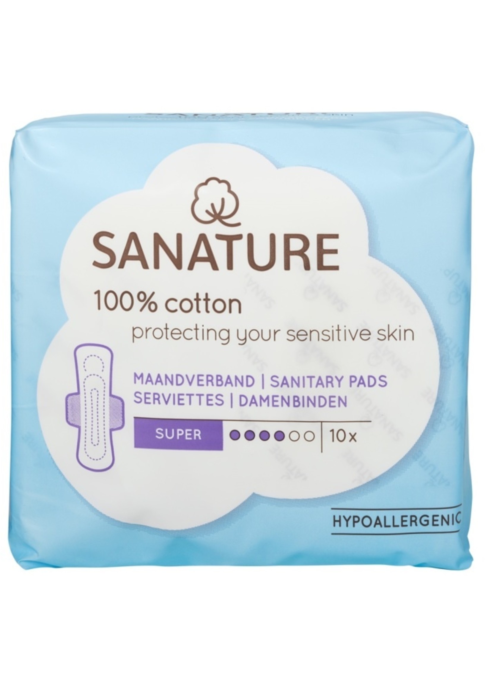 Sanature Maandverband Super met vleugels 100% Katoen 10st