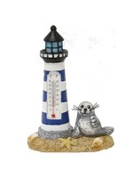Thermometer vuurtoren met zeehond 7x4,5x10cm
