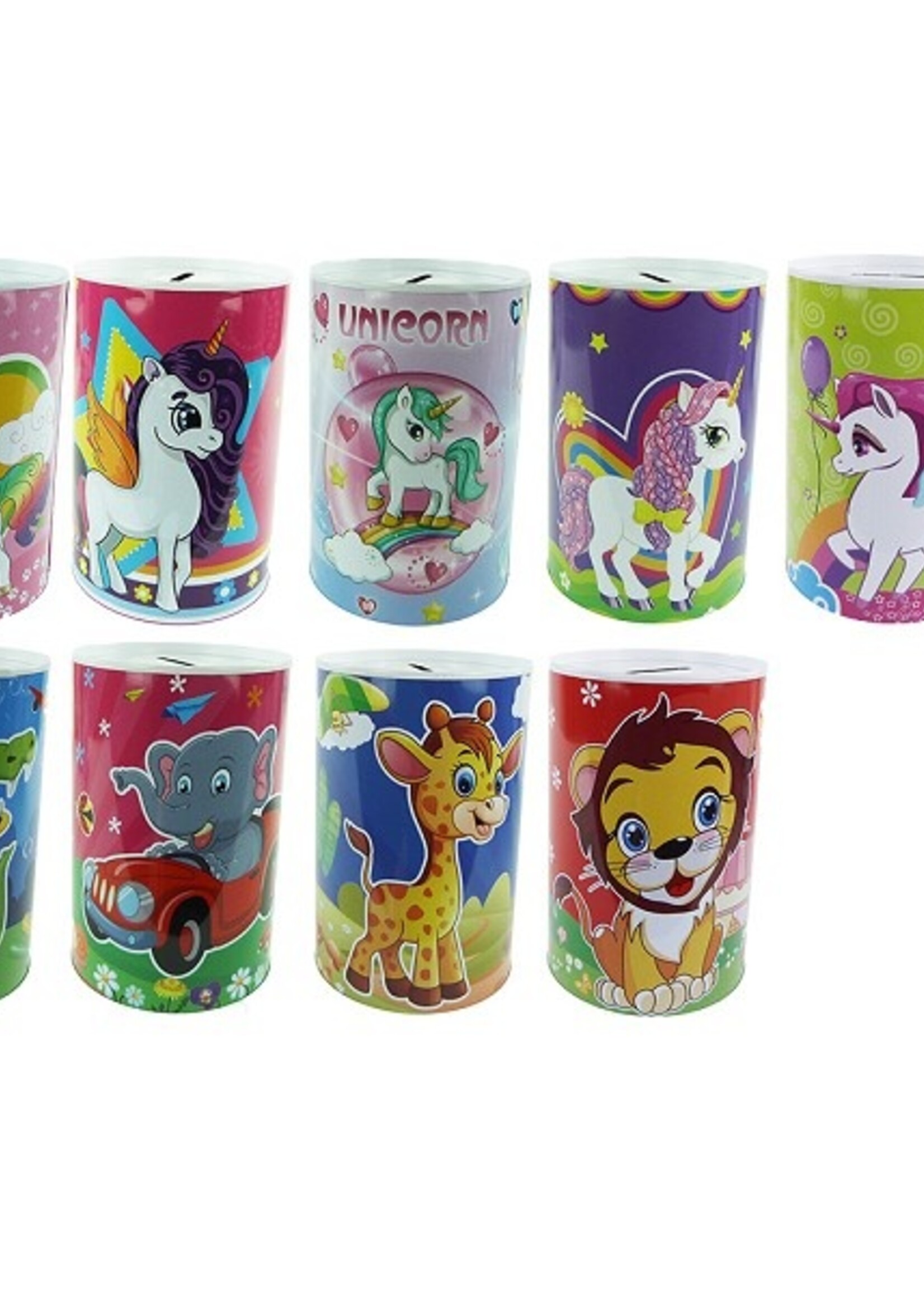 Spaarblik spaarpot Unicorn of andere babydieren12x8cm assorti