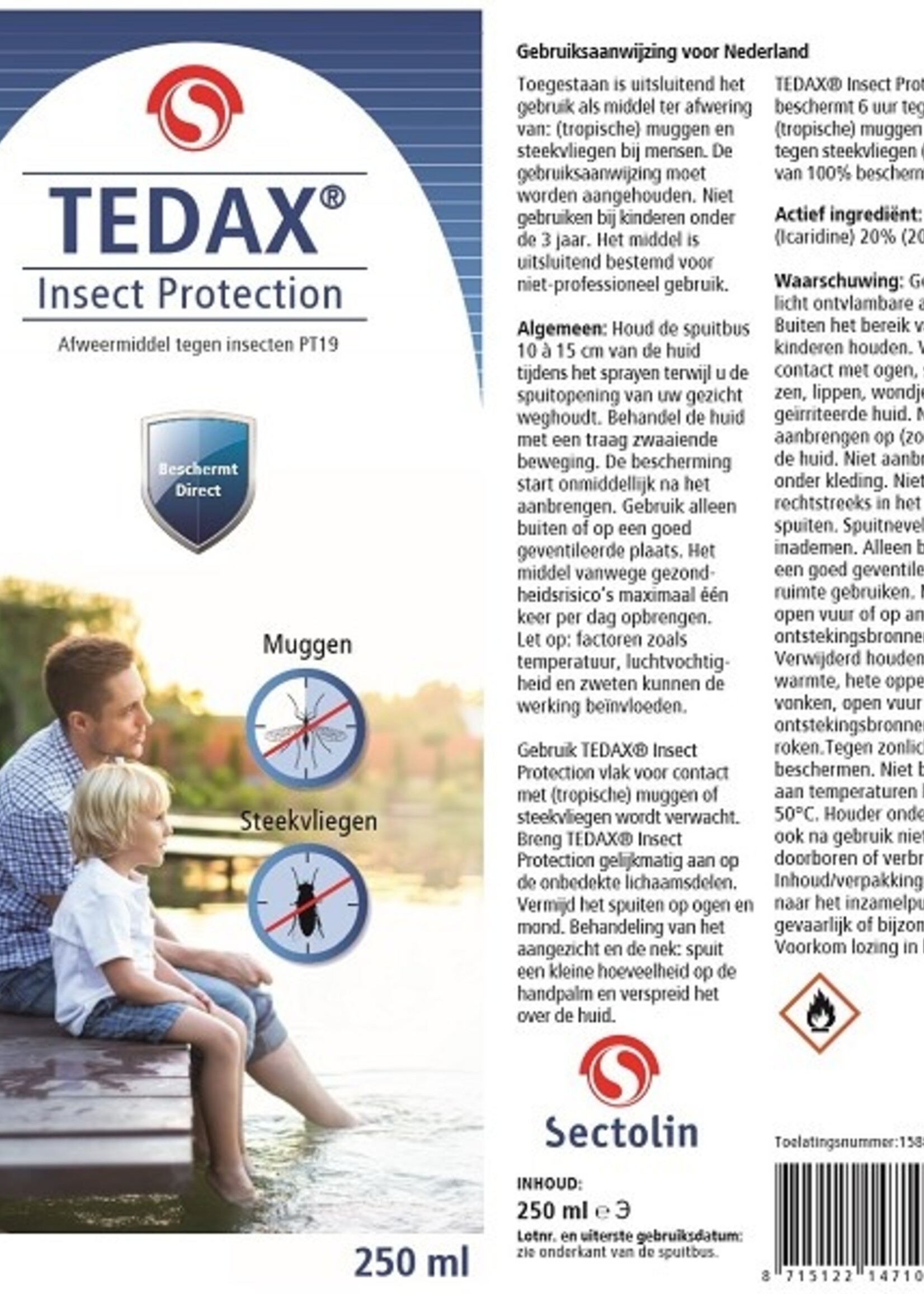 Tedax Afweermiddel tegen insecten PT19 zoals muggen en steekvliegen geschikt voor op de huid