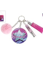 Pretty Perfect pom pom sleutelhanger met 2x lipgloss en spiegel roze