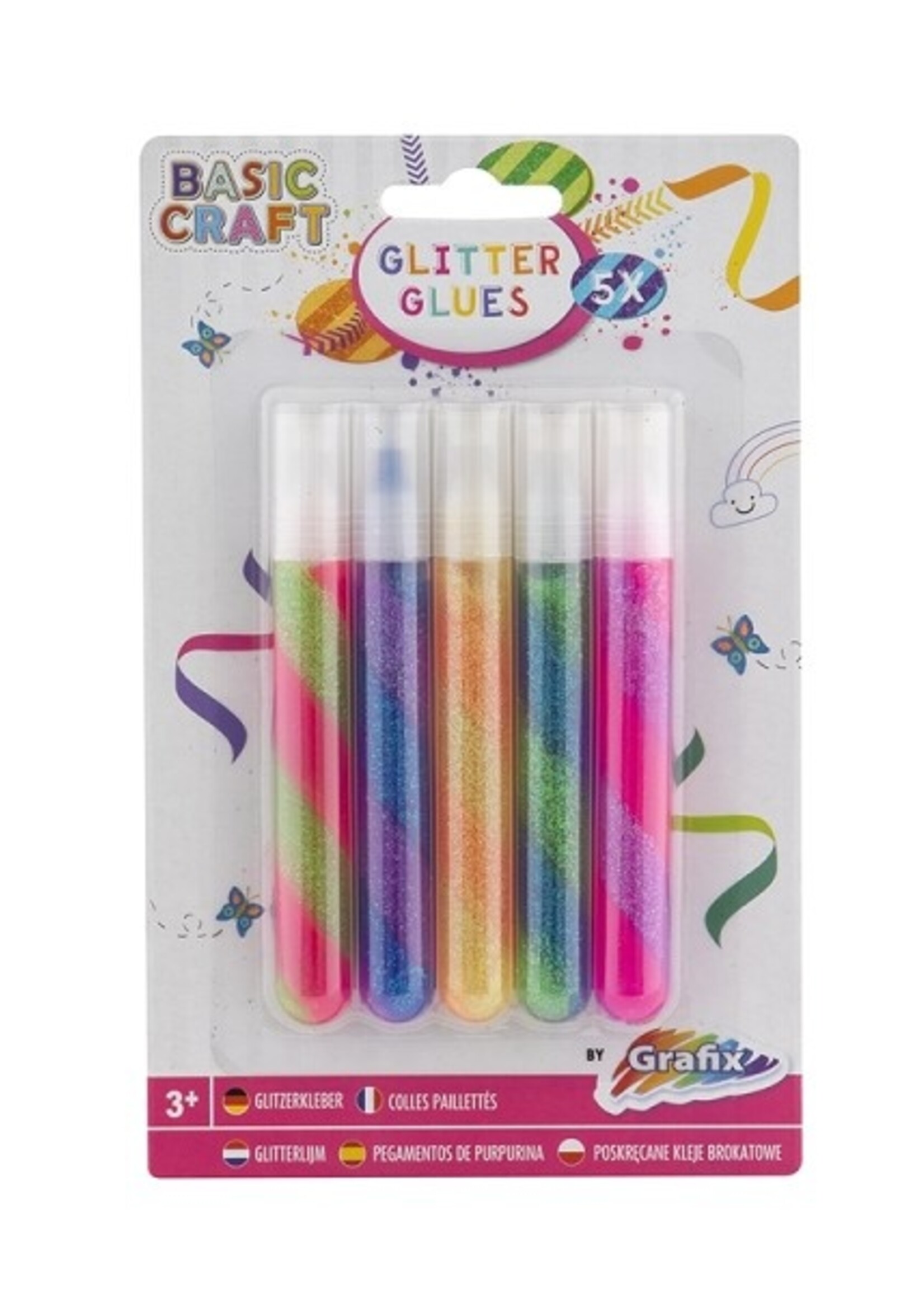 Grafix Twisted Glitterlijmset 5-delig op kaart (8 ml)
