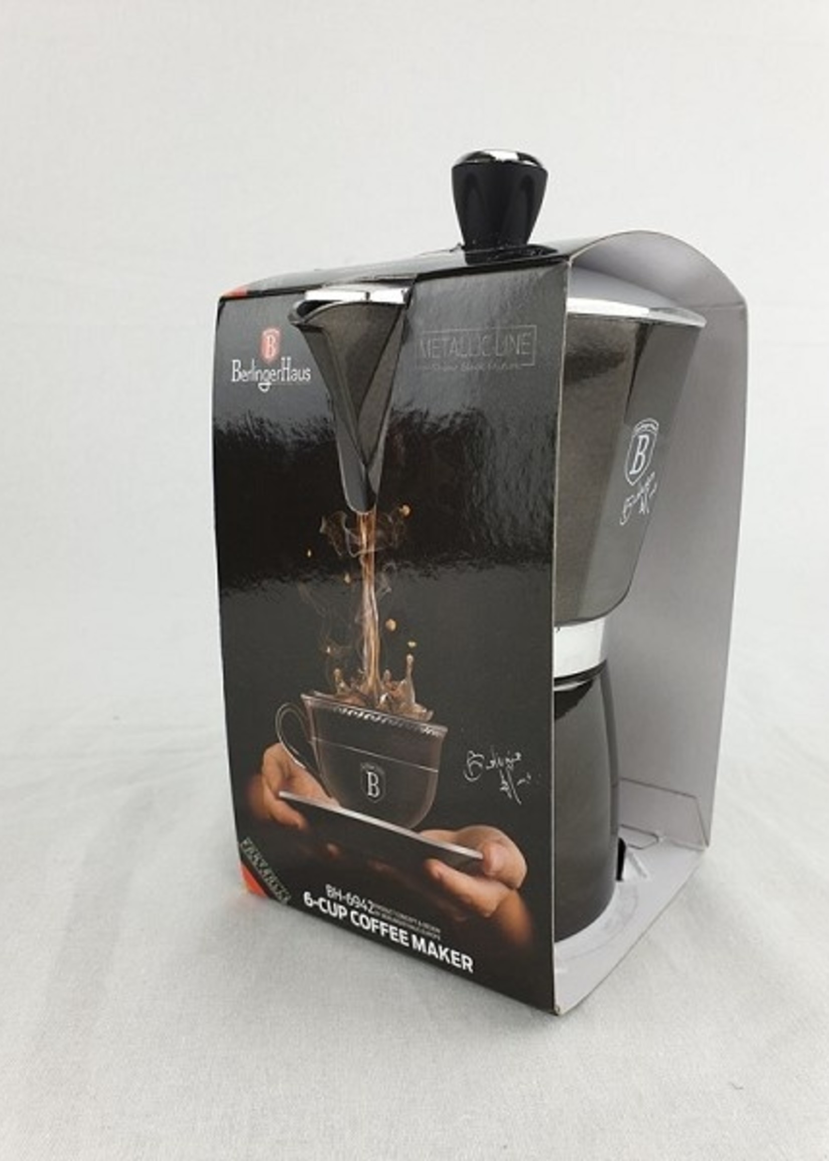 Berlingerhaus espresso maker perculator 6 kops shiny black collection aluminium