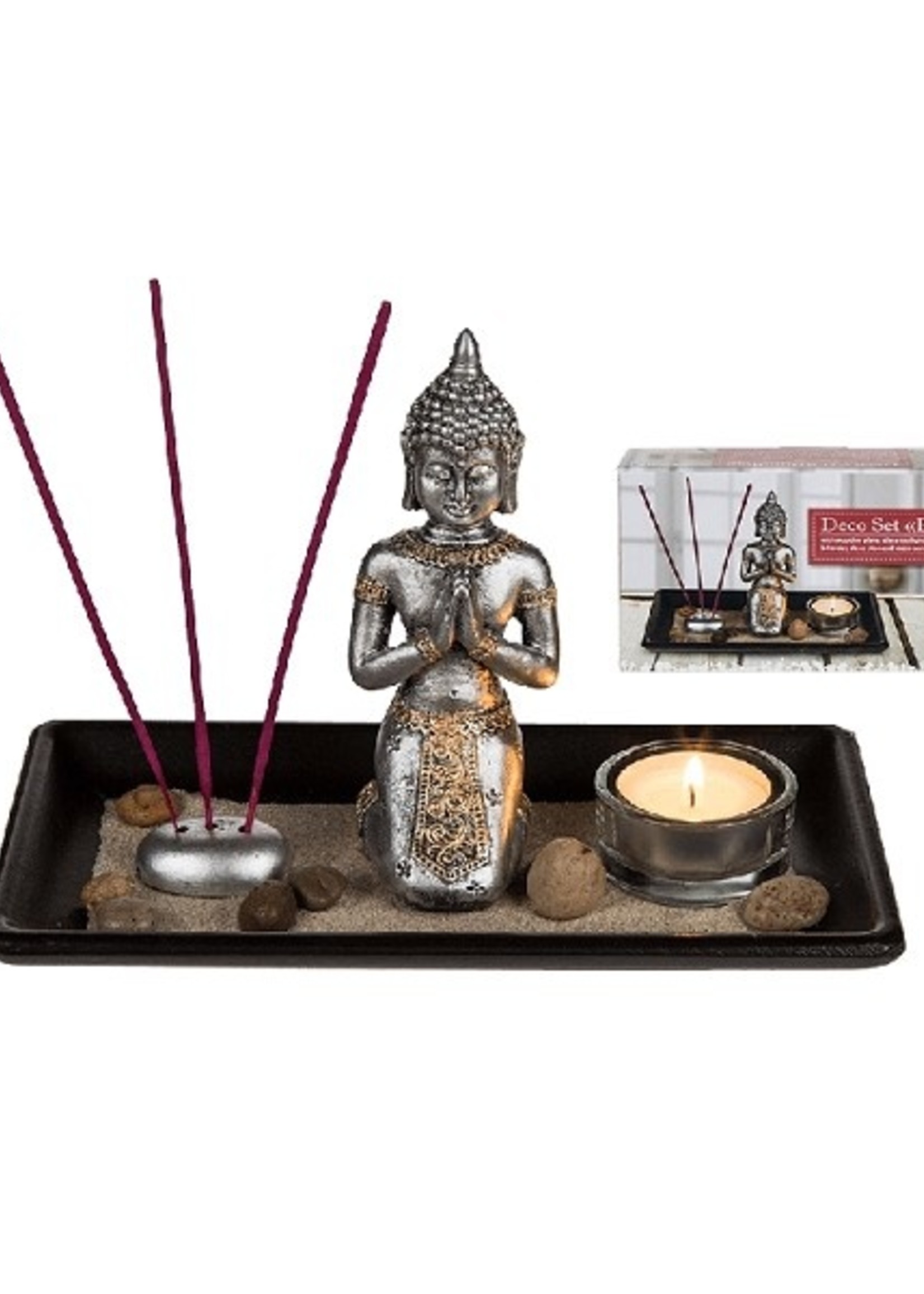Decoset Buddha op houten tray 22x14cm