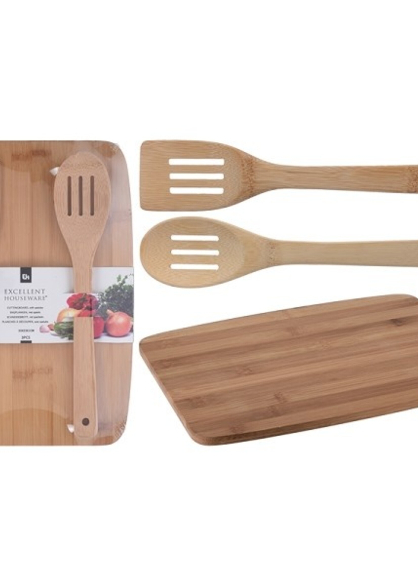 Snijplank bamboe 33x23cm met saladebestek