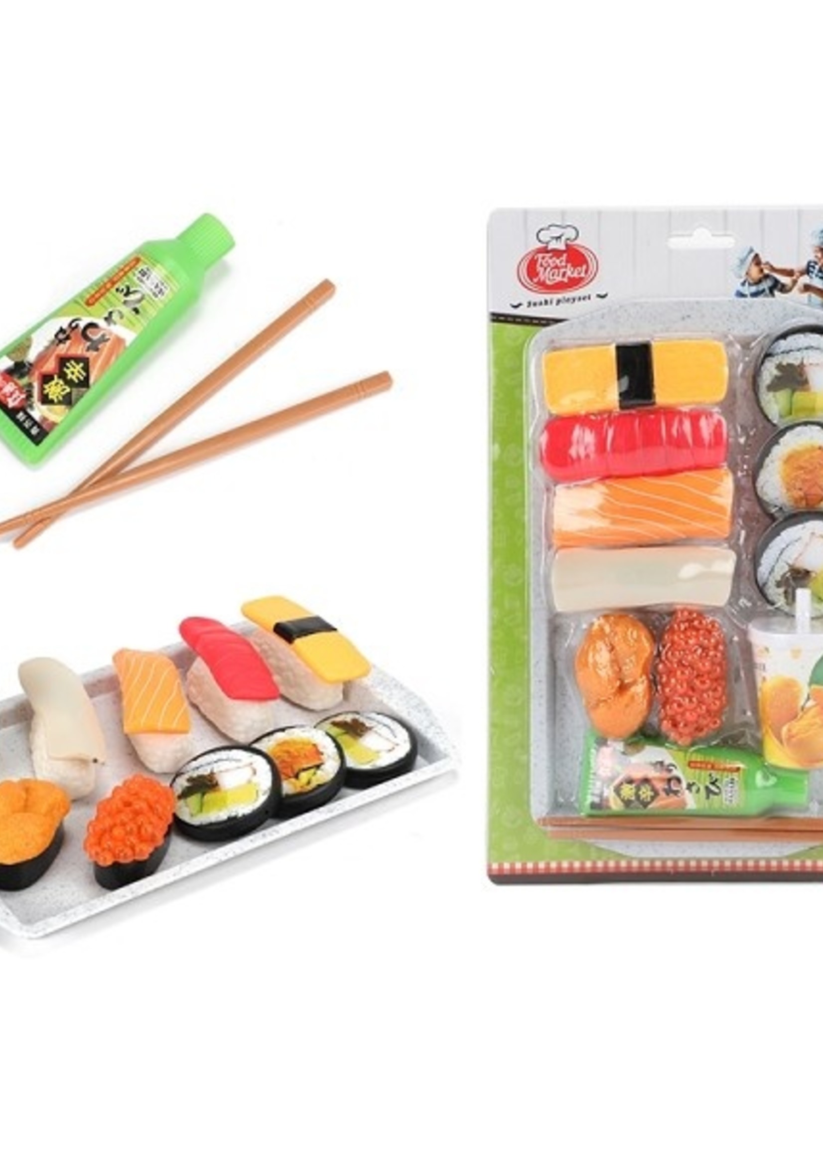Toi Toys Food market speelset Sushi - eetstokjes+dienblad+saus