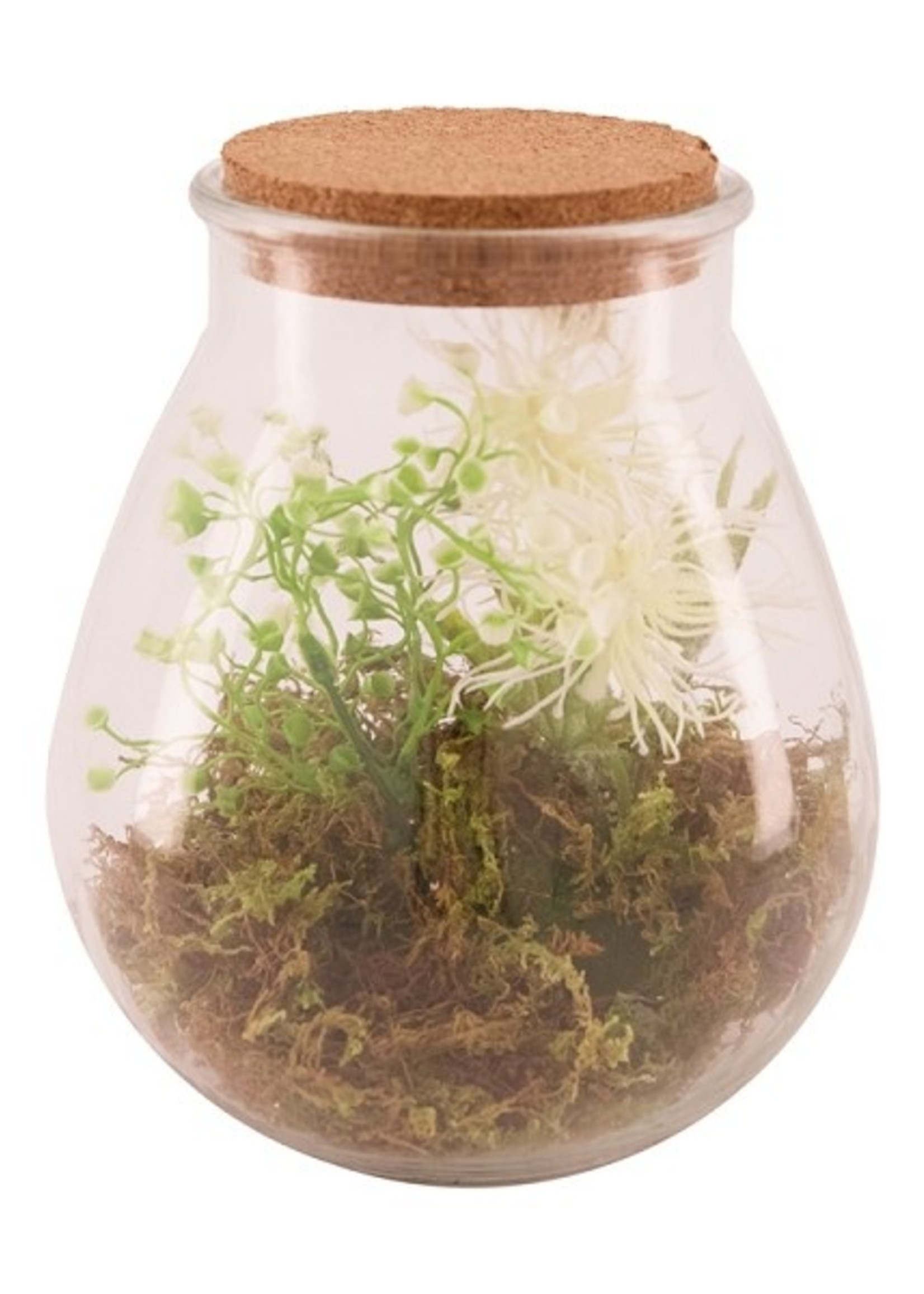 Vaas glas met kunstplant Ø19.5x23.5cm