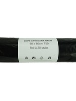 Afvalzak 60L grijs 20 stuks op rol 60x80cm dikte 50mu