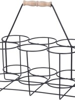 Wijnflessenhouder metaal voor 6 flessen met houten handvat