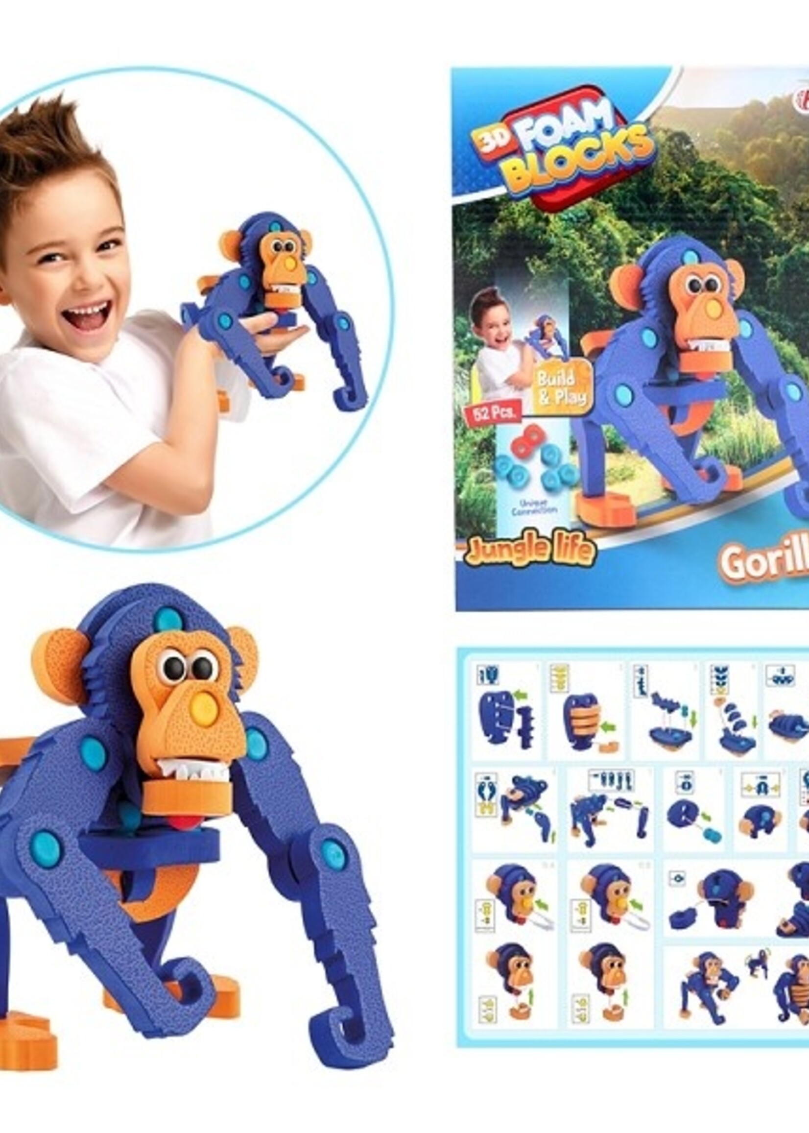 Toi Toys 3D puzzel constructiefoam Aap 19cm