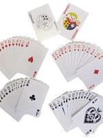 Speelkaarten plastic coated rood of blauw. Pak a 10 pakjes met 52 kaarten en twee jokers.