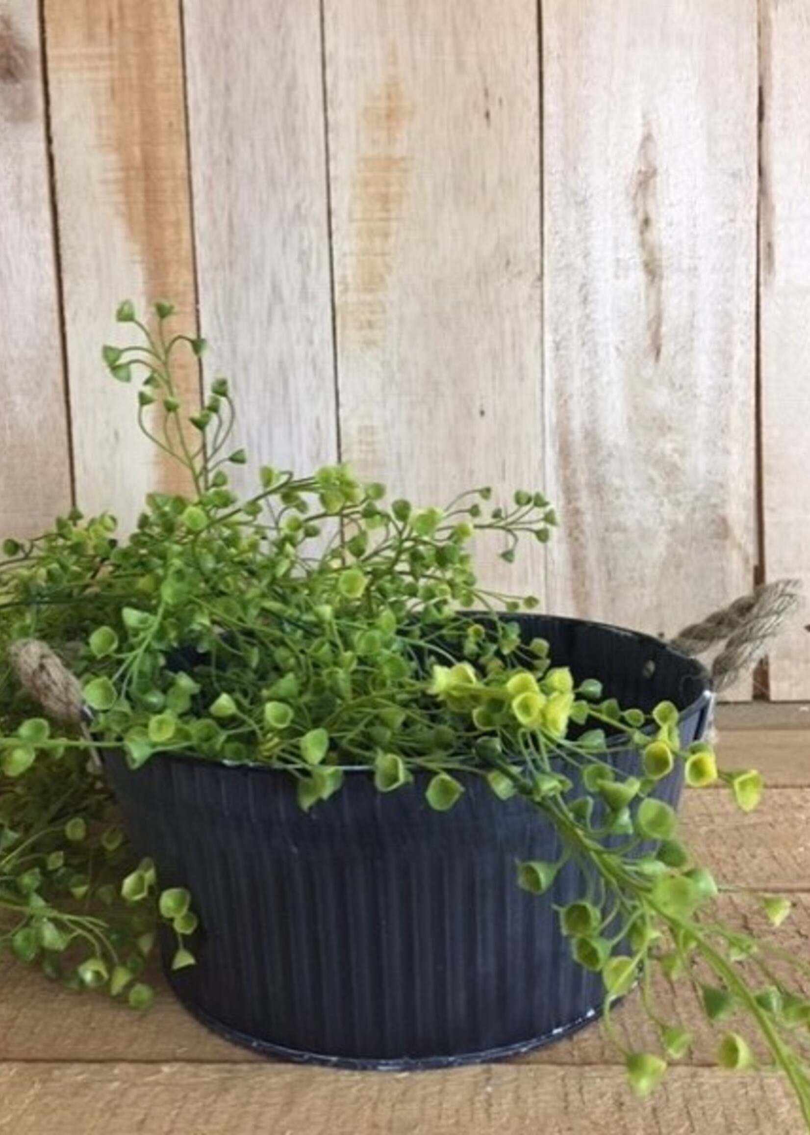 Zinken mand met jute hengsels zwart Ø25x11cm