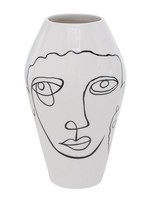 Boltze Home Vaas Tipton Dolomite H16cm zwart wit met print gezicht