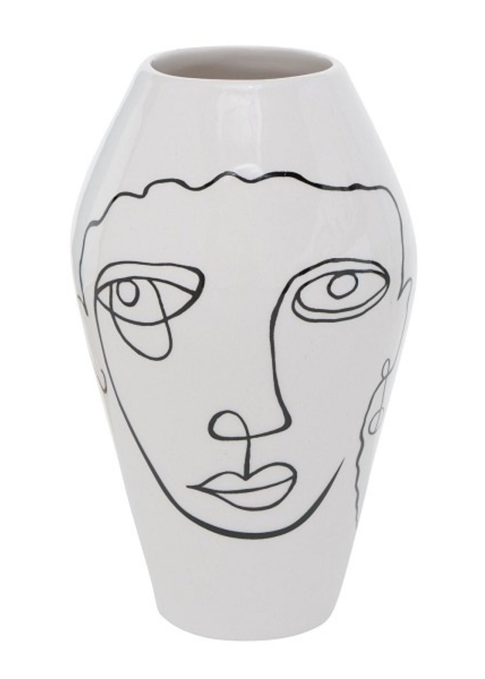 Boltze Home Vaas Tipton Dolomite H16cm zwart wit met print gezicht