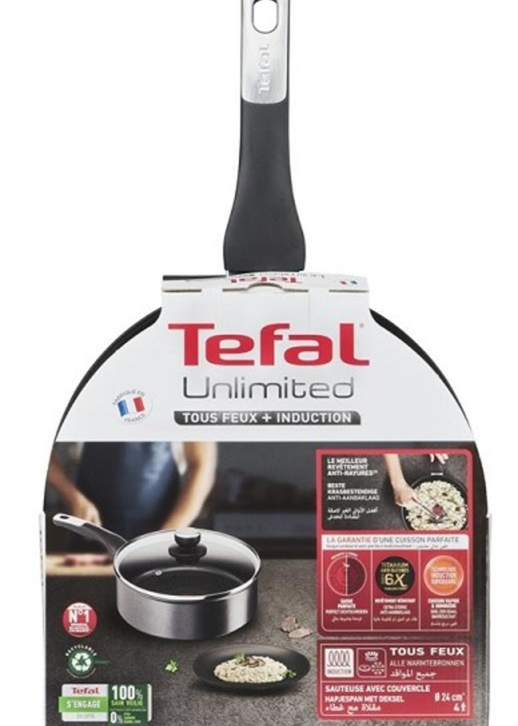 Tefal Unlimited Hapjespan 24cm + deksel van aluminium met titainium coating, geschikt voor alle warmtebronnen, inclusief inductie