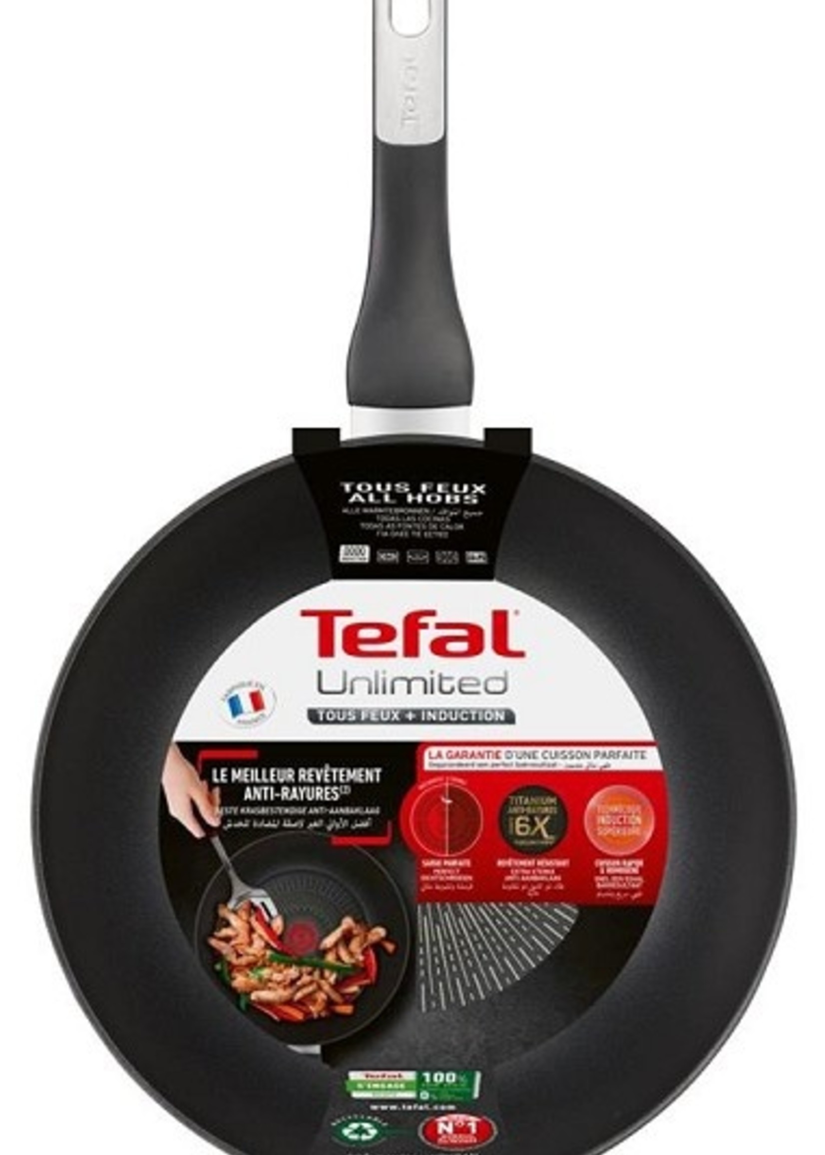 Tefal Unlimited Wokpan 28cm van aluminium met titainium coating, geschikt voor alle warmtebronnen, inclusief inductie