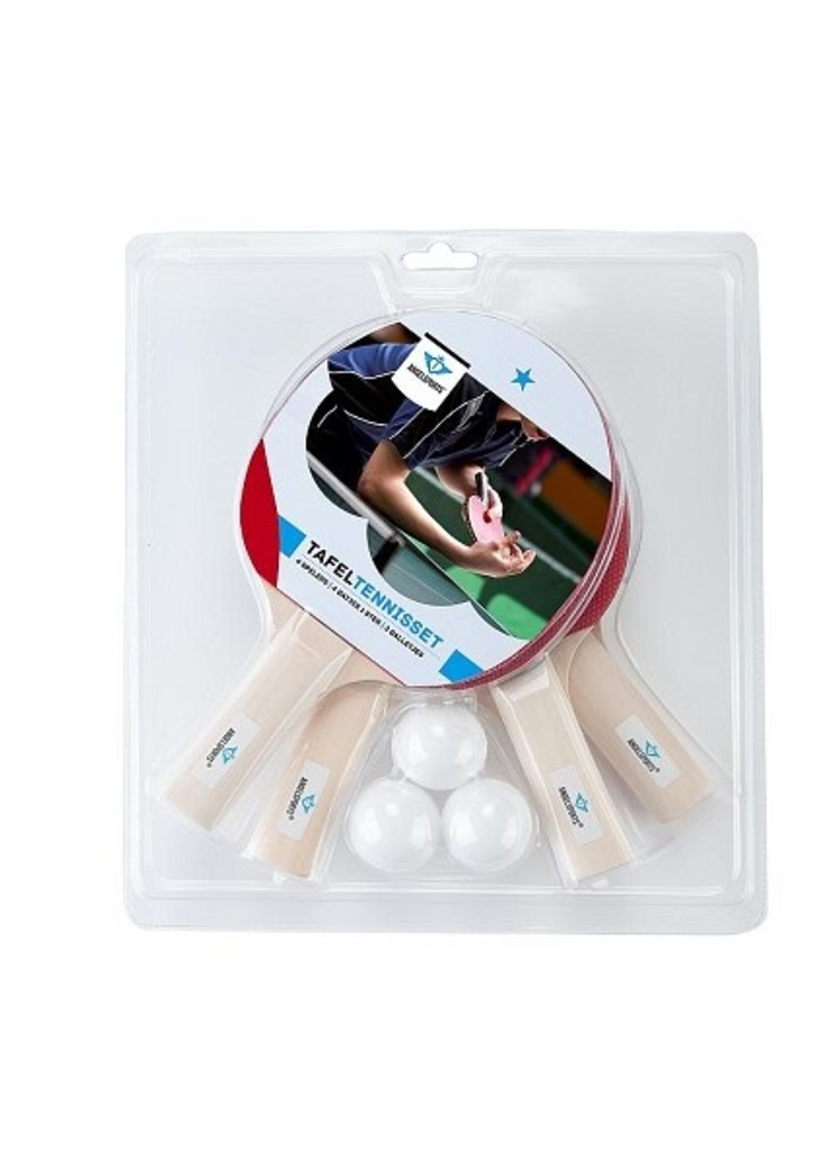 Tafeltennisset 4x 1-ster bat met 3 ballen op blister