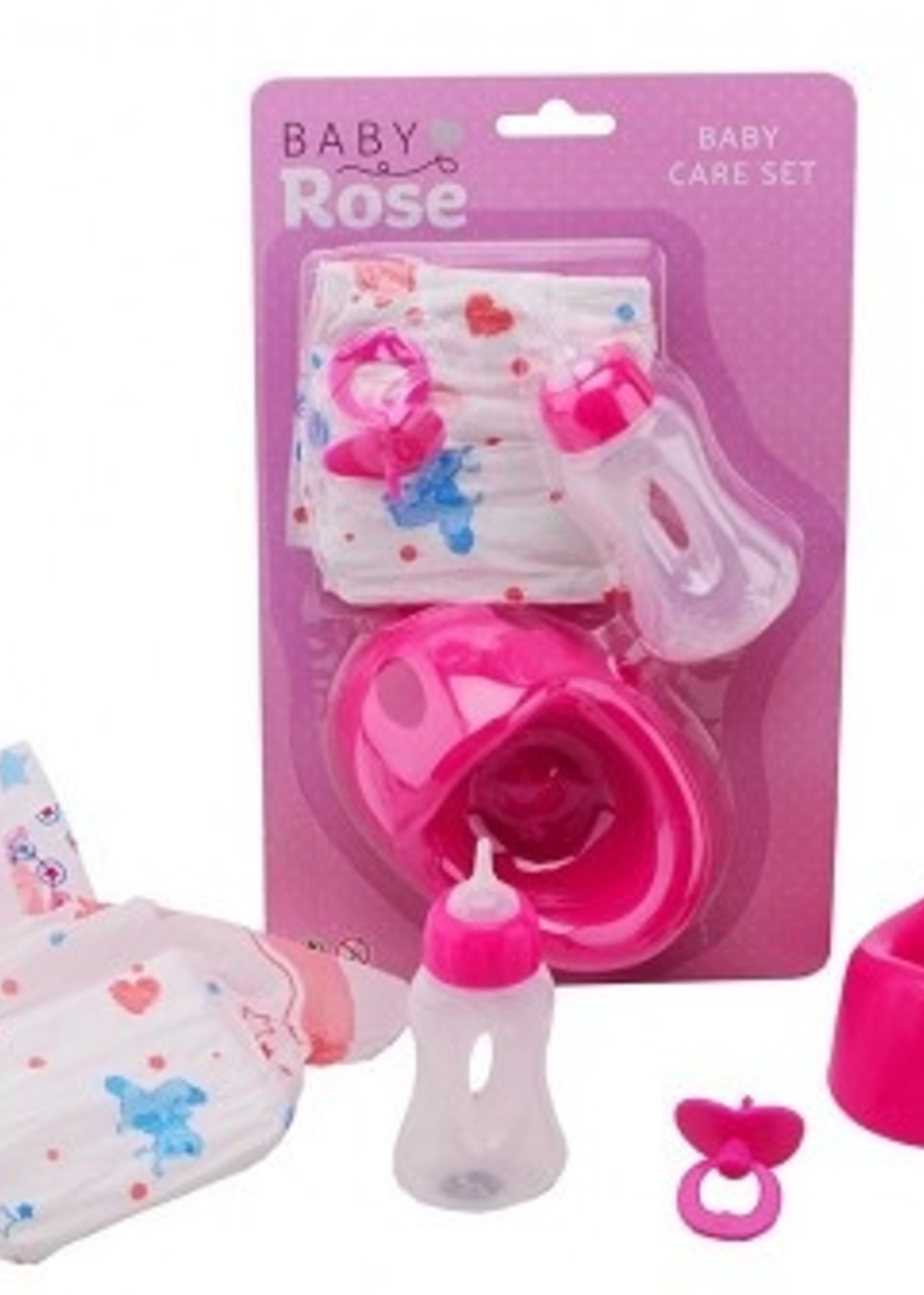 John Toy Baby Rose 4-delige verzorgset op kaart