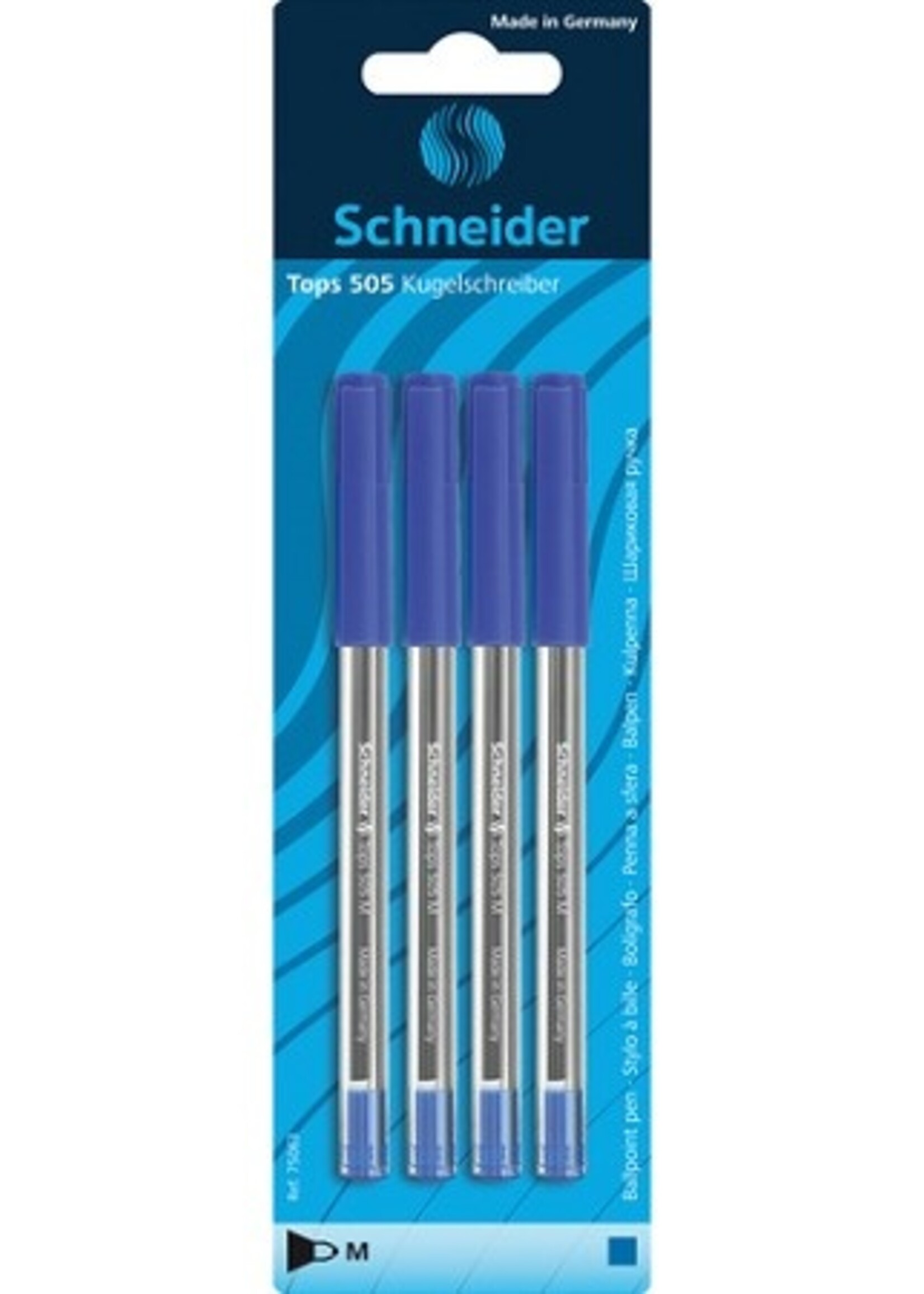 Schneider Balpen Tops 505M blauw blister a 4stuks