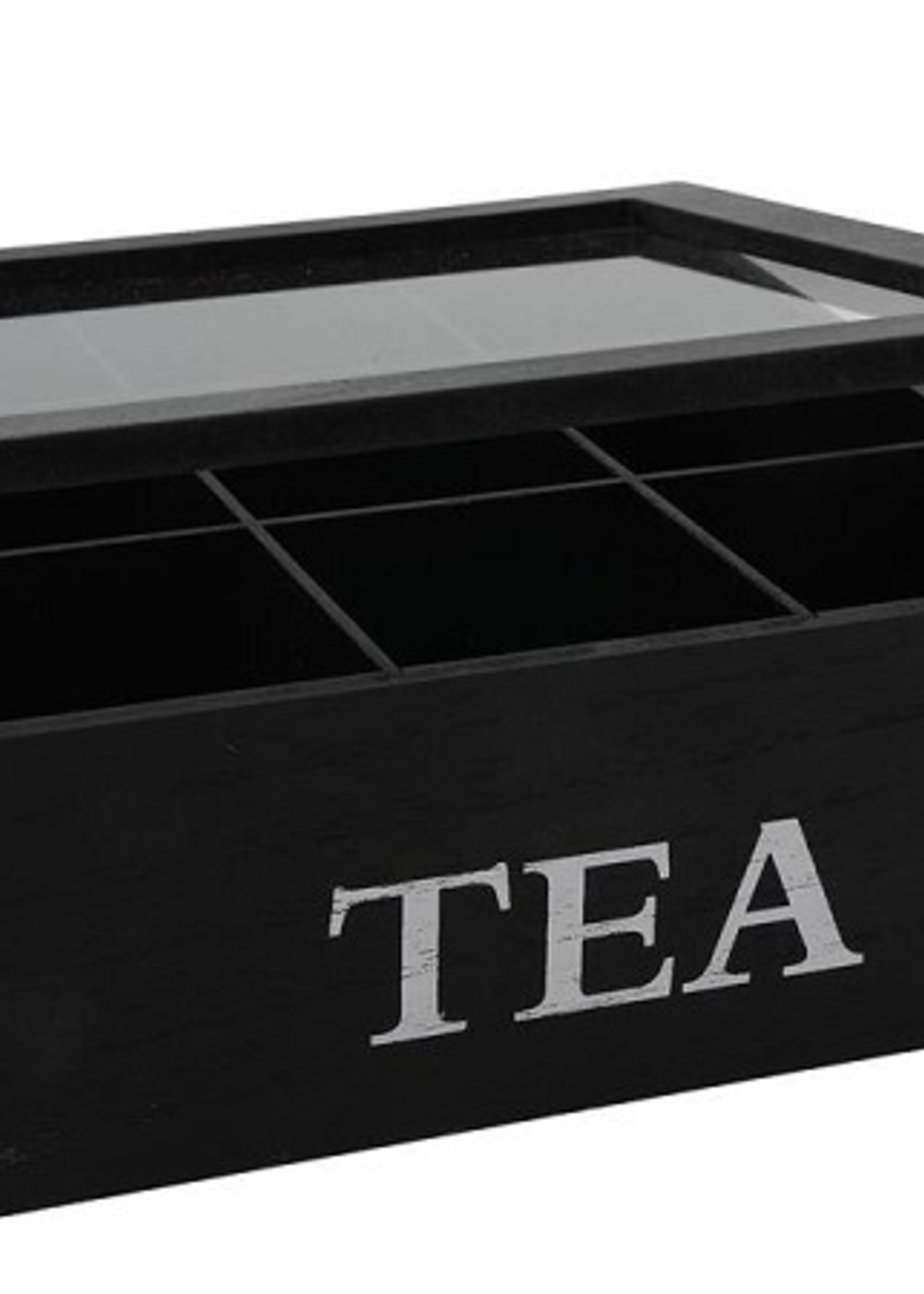 Theekist hout 9-vaks 22,5x22,5x9cm zwart