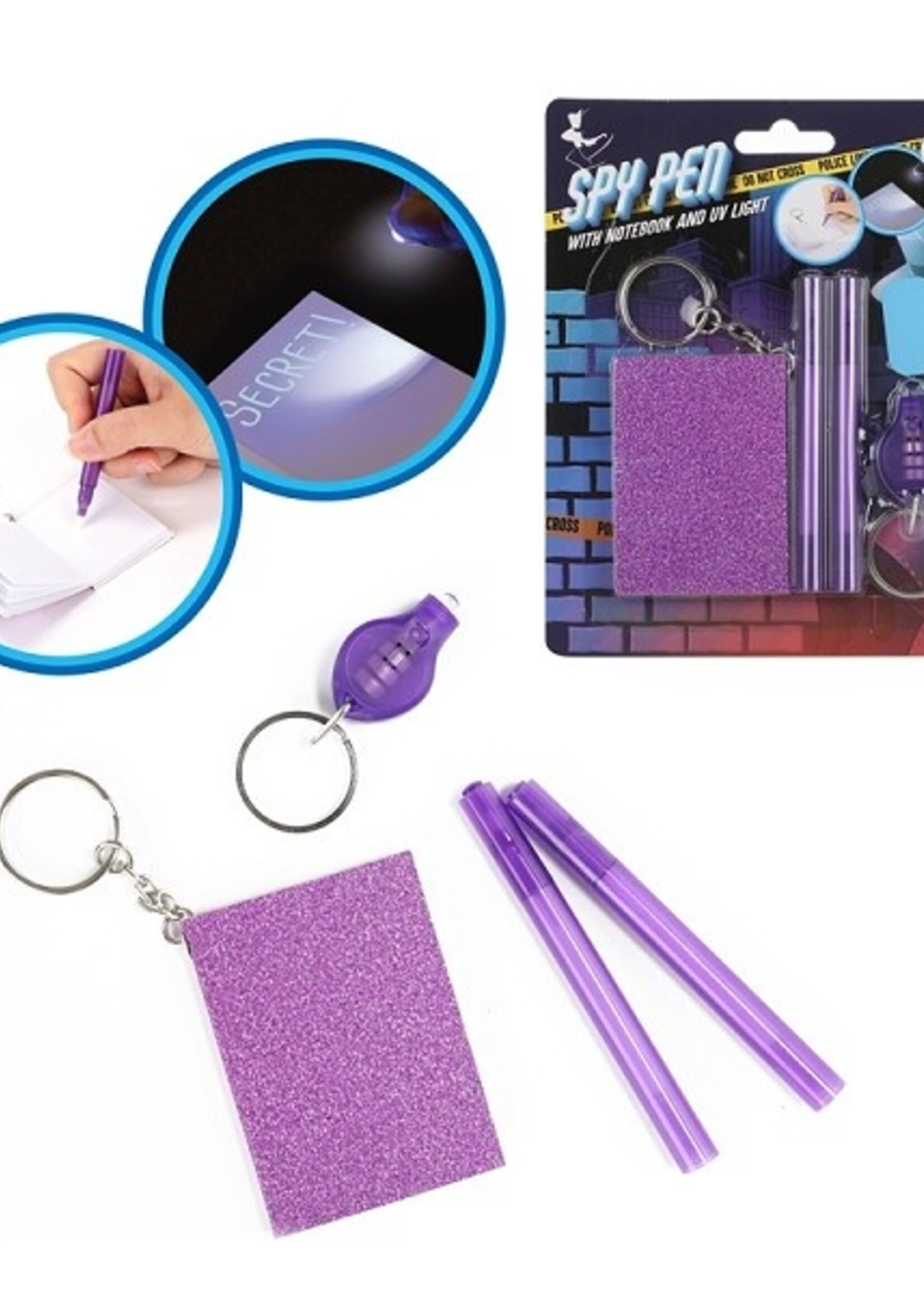 Toi Toys Notitieboek+UV lamp aan sleutelhanger met spy pen voor geheimschrift
