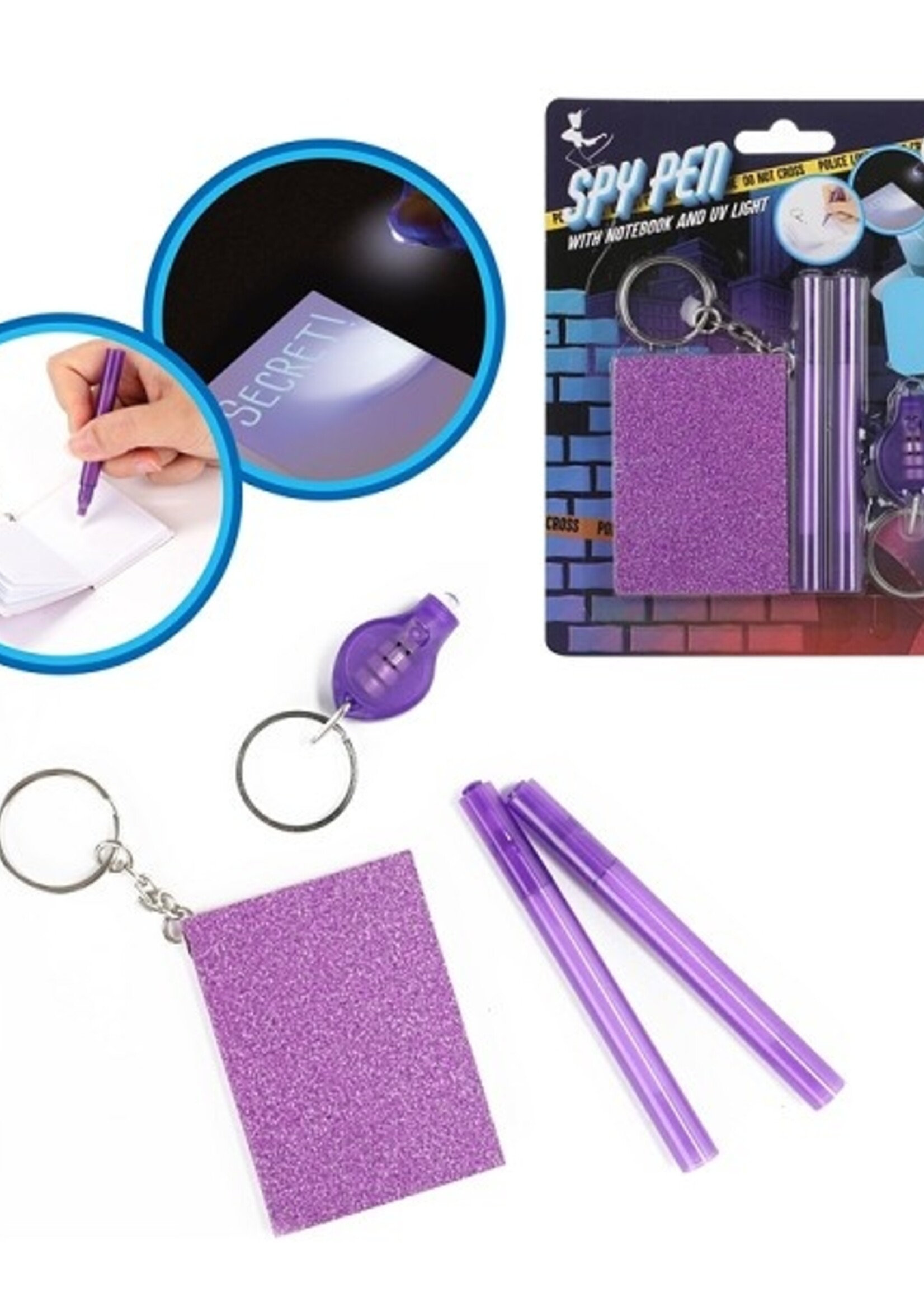 Toi Toys Notitieboek+UV lamp aan sleutelhanger met spy pen voor geheimschrift