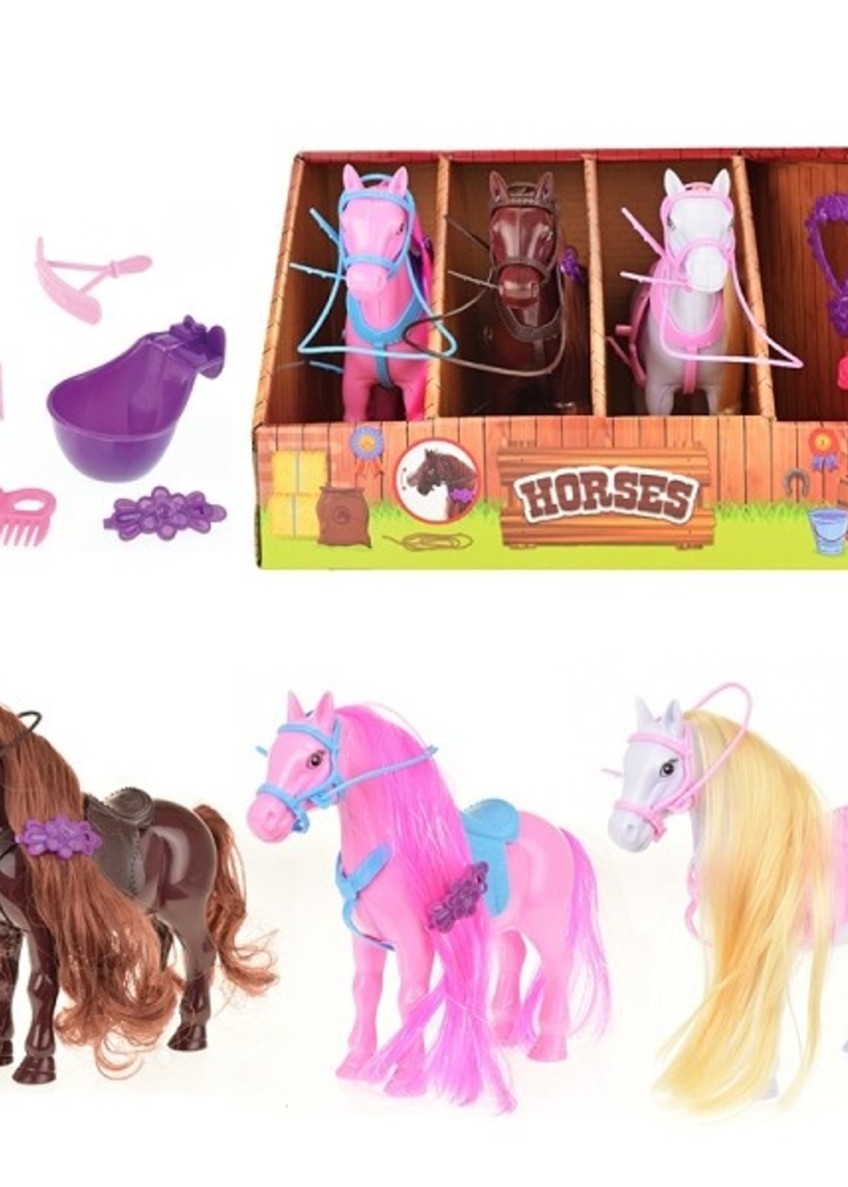 Toi Toys Horses Set van 3 paarden in paardenstaldoos