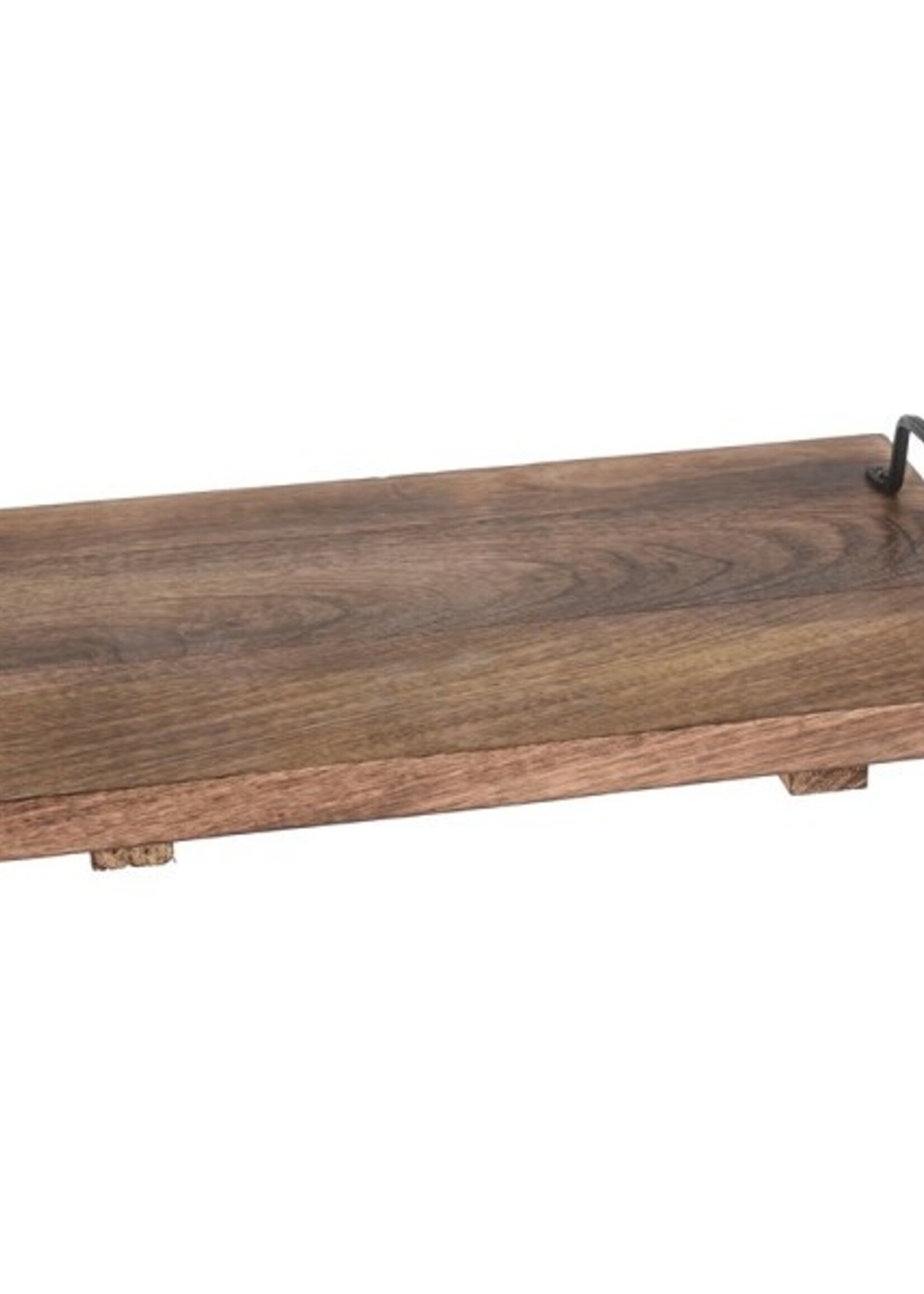 Serveerplateau mangohout met grepen metaal 40,4x22cm