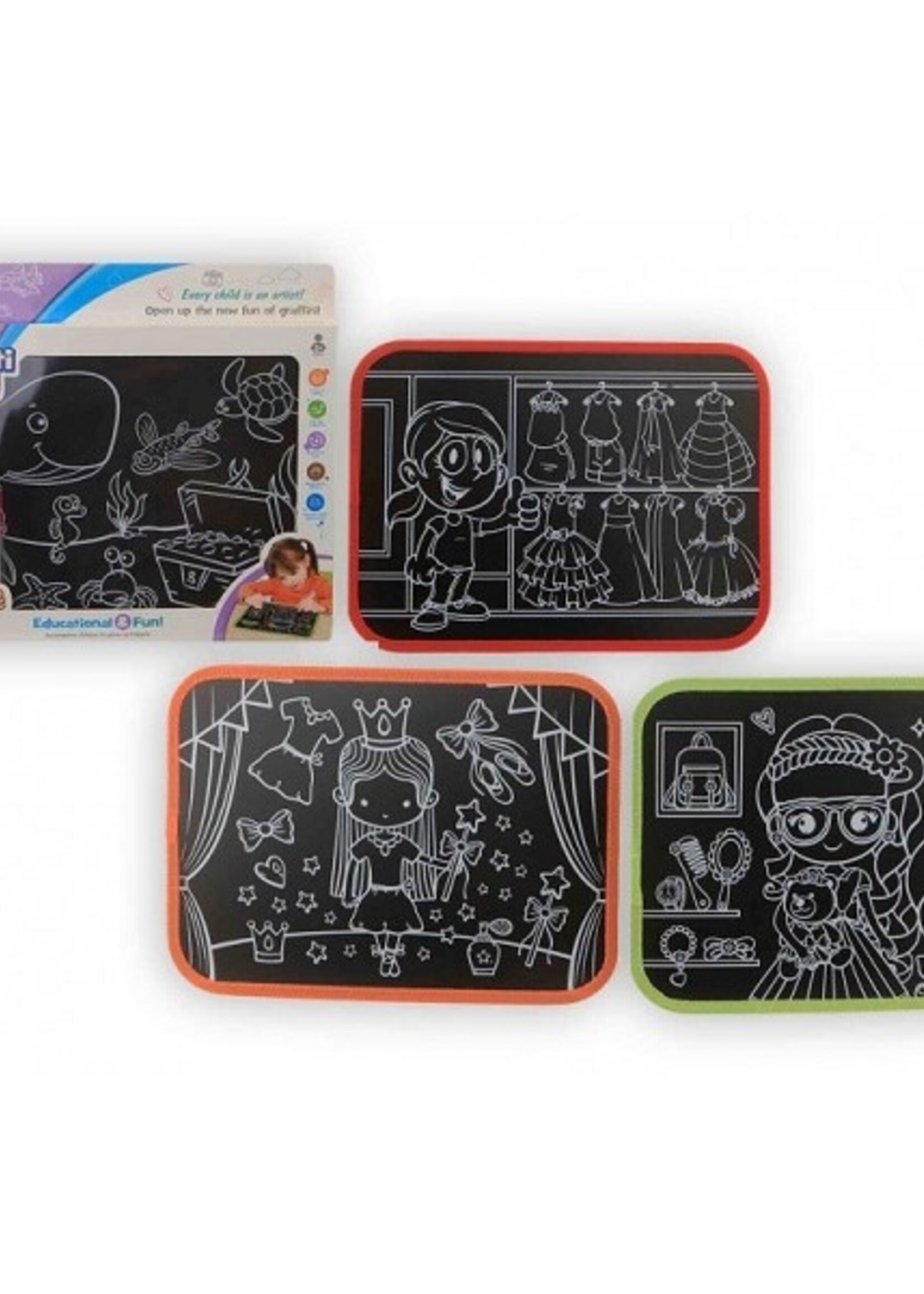 Tekenbord graffiti 4 stuks met stiften 30x20cm white board