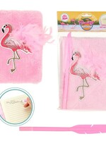 Toi Toys Pluche flamingo notitieboek met veren en verenpen