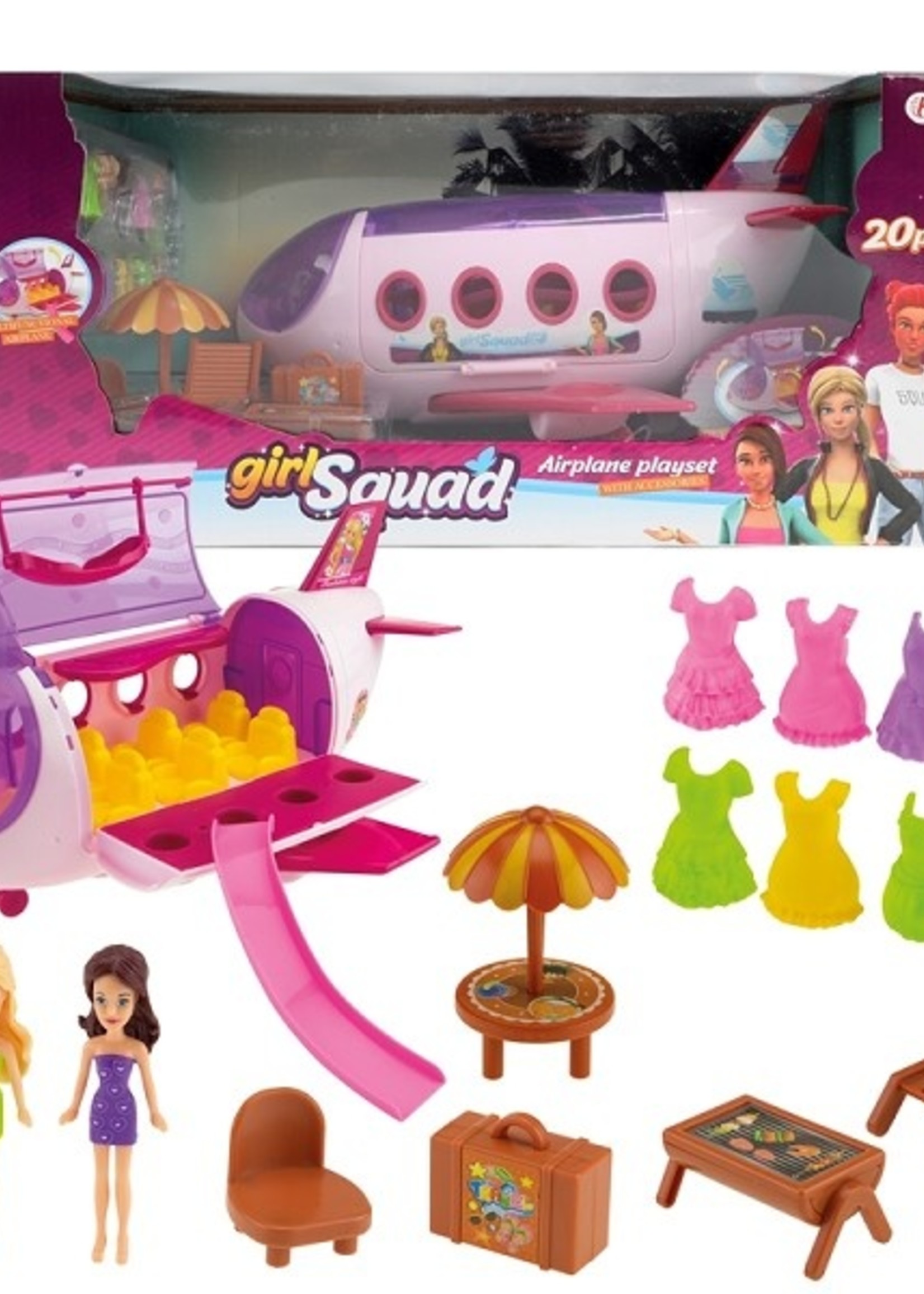 Toi Toys Girl Squad Speelset prive vliegtuig +strandset+accessoires