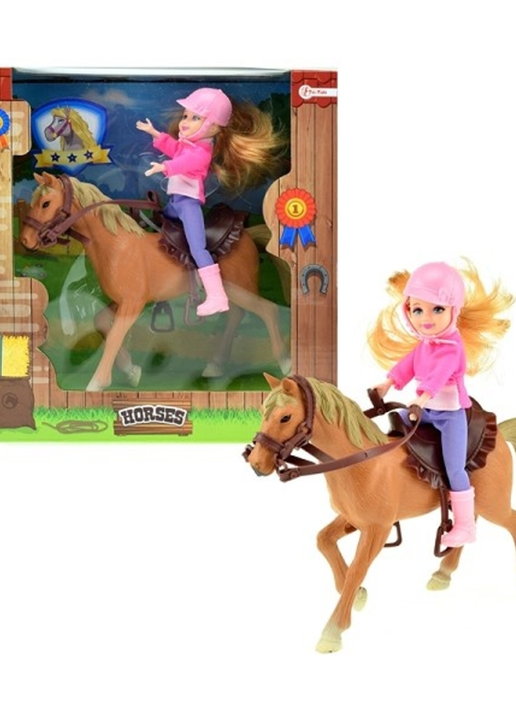 Toi Toys Horses Tienerpop klein op paard in vensterdoos
