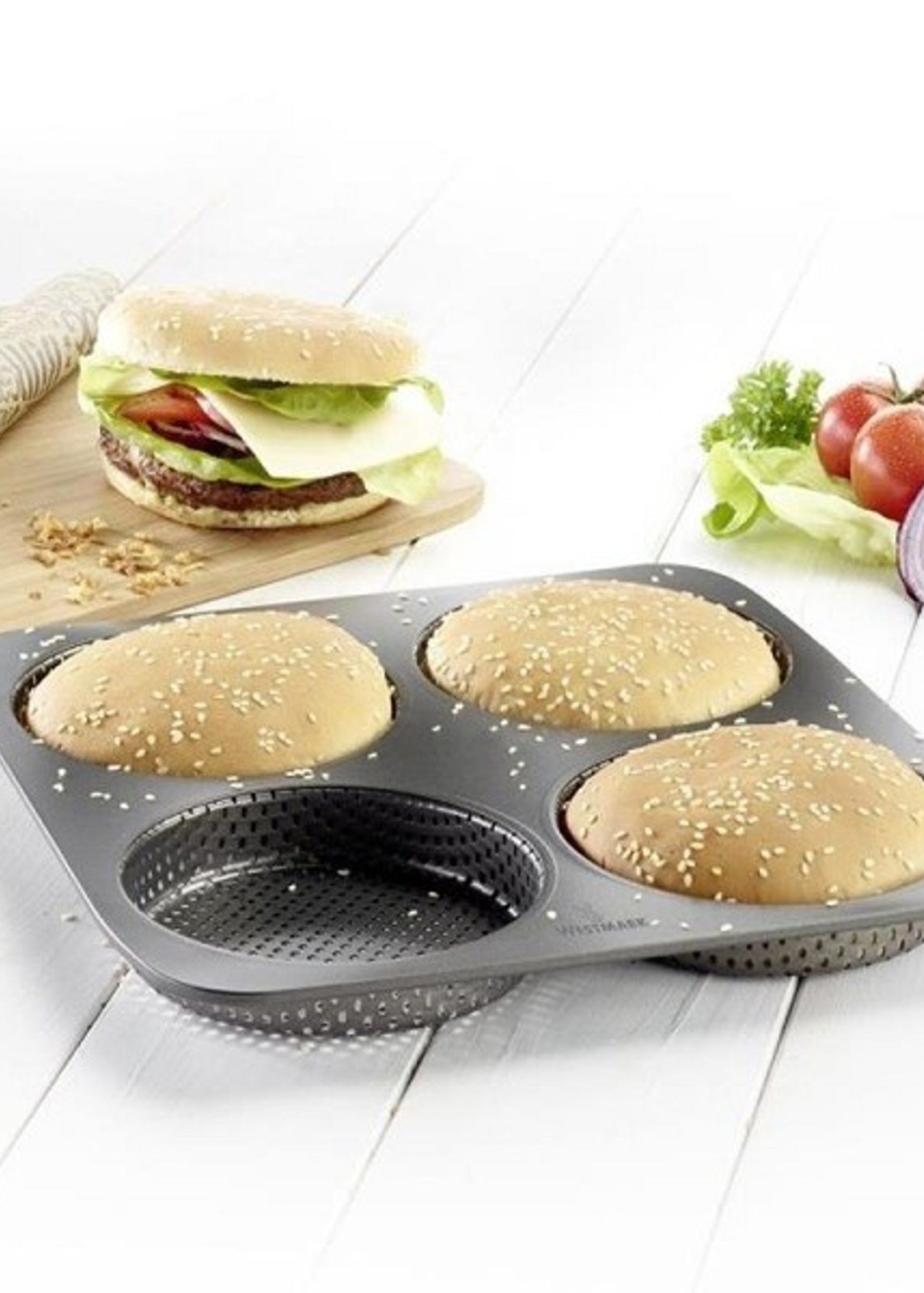 Westmark Burgerbroodje bakvorm voor 4 broodjes 28x28x2,5cm