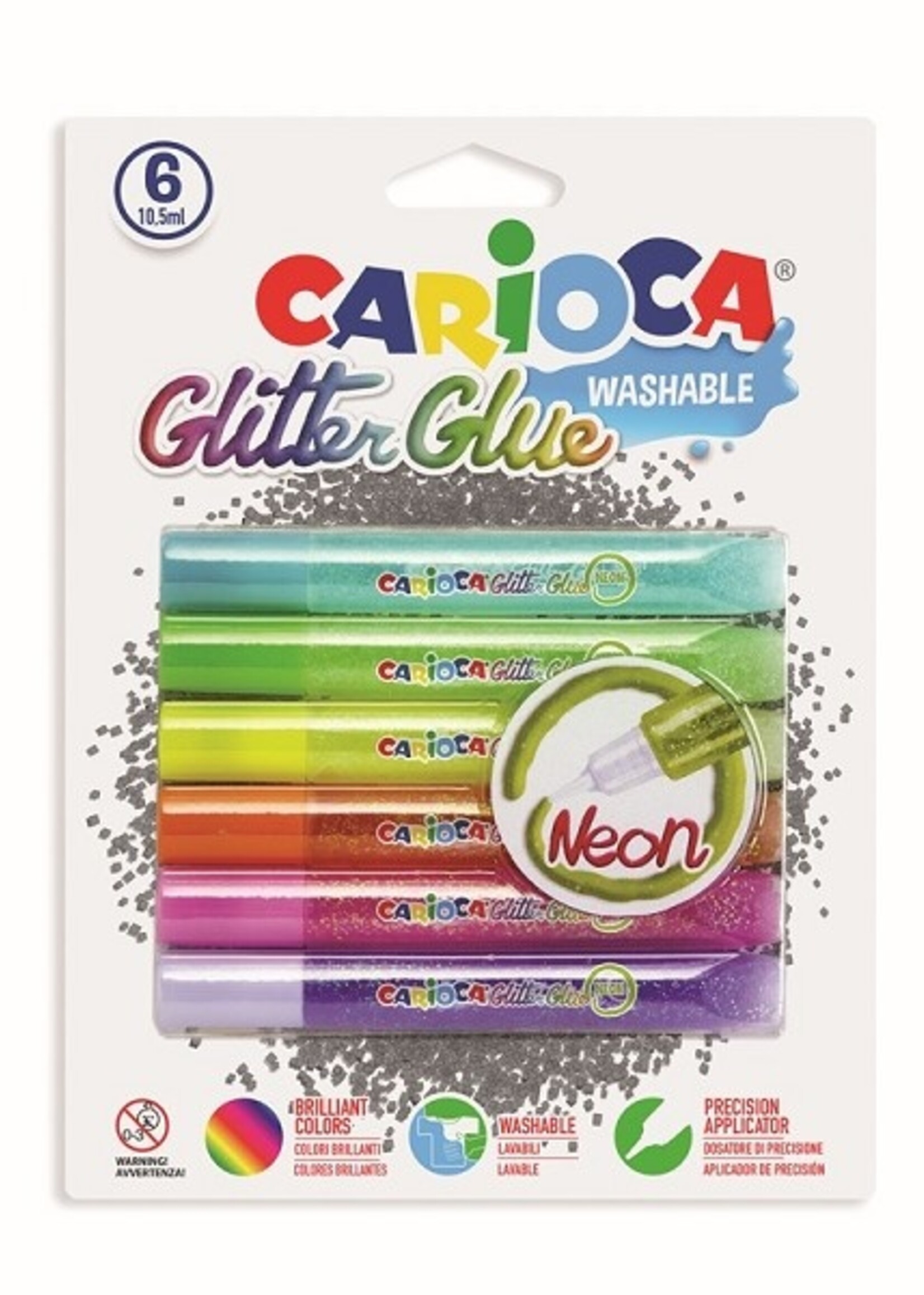 Carioca Glitterlijm neon op blister 6x10,5ml